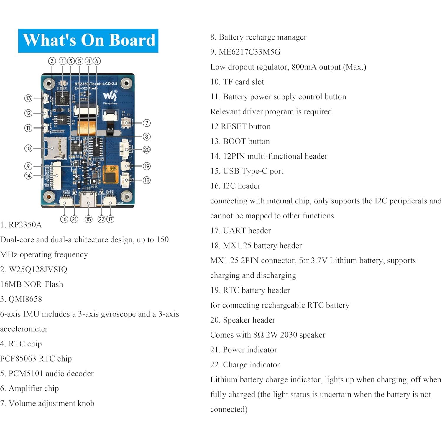 Placa de Desarrollo UeeKKoo RP2350 Pantalla Táctil 2.8" LCD IPS