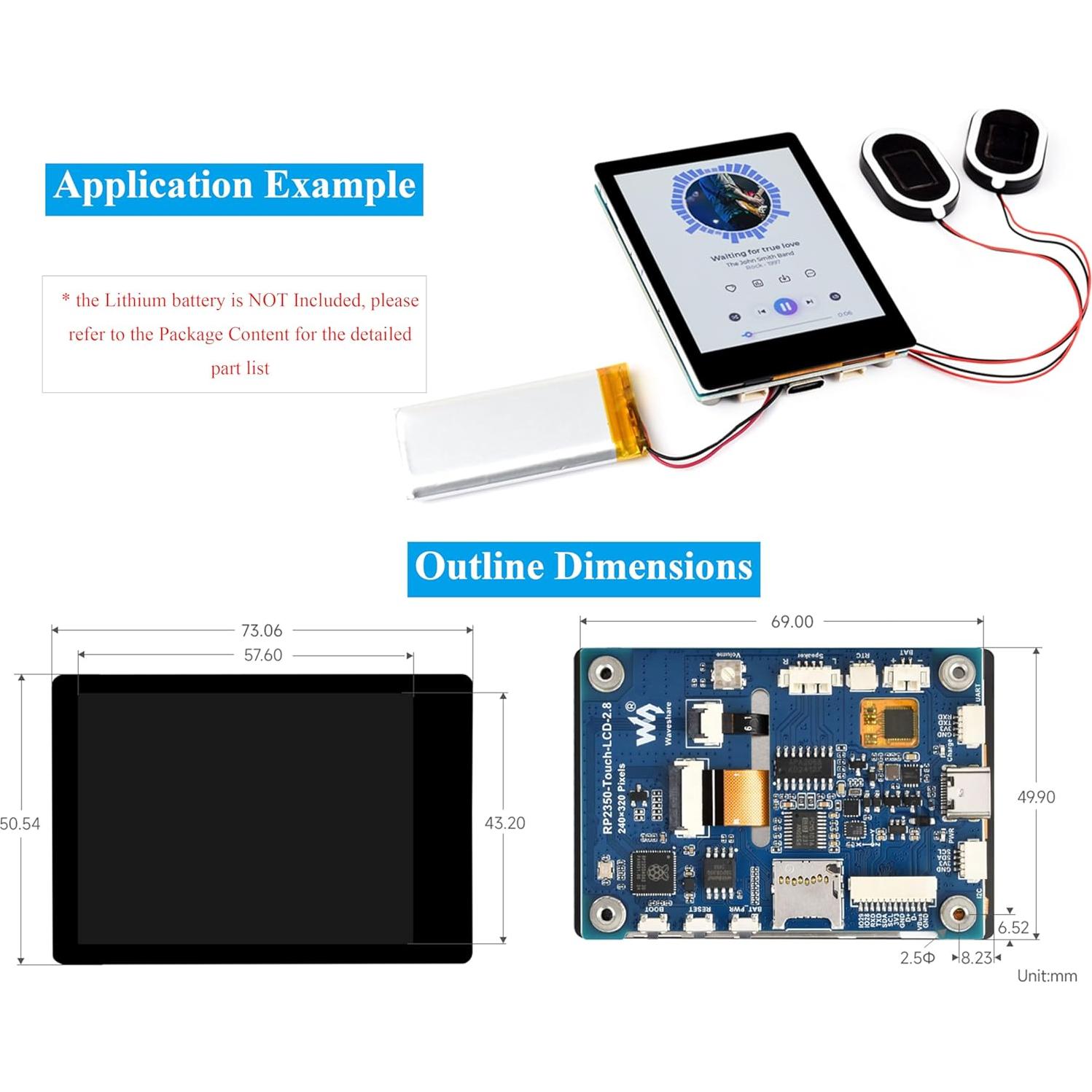 Placa de Desarrollo UeeKKoo RP2350 Pantalla Táctil 2.8" LCD IPS