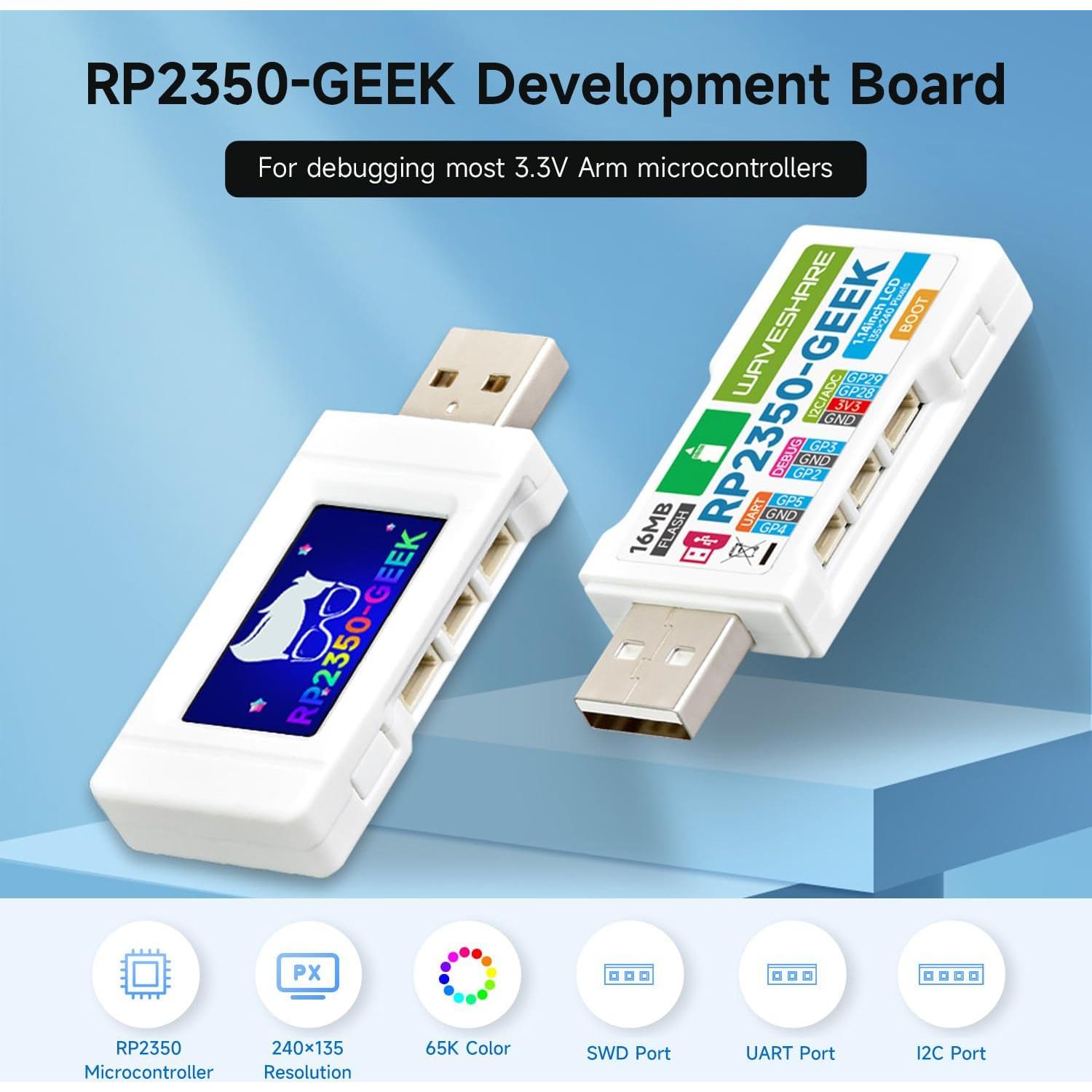 Placa de Desarrollo Waveshare RP2350-GEEK con Pantalla LCD 1.14"