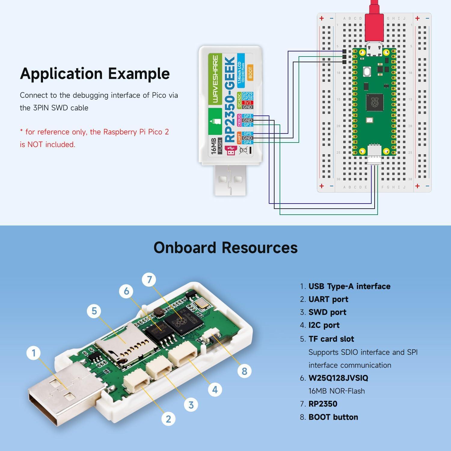 Placa de Desarrollo Waveshare RP2350-GEEK con Pantalla LCD 1.14"