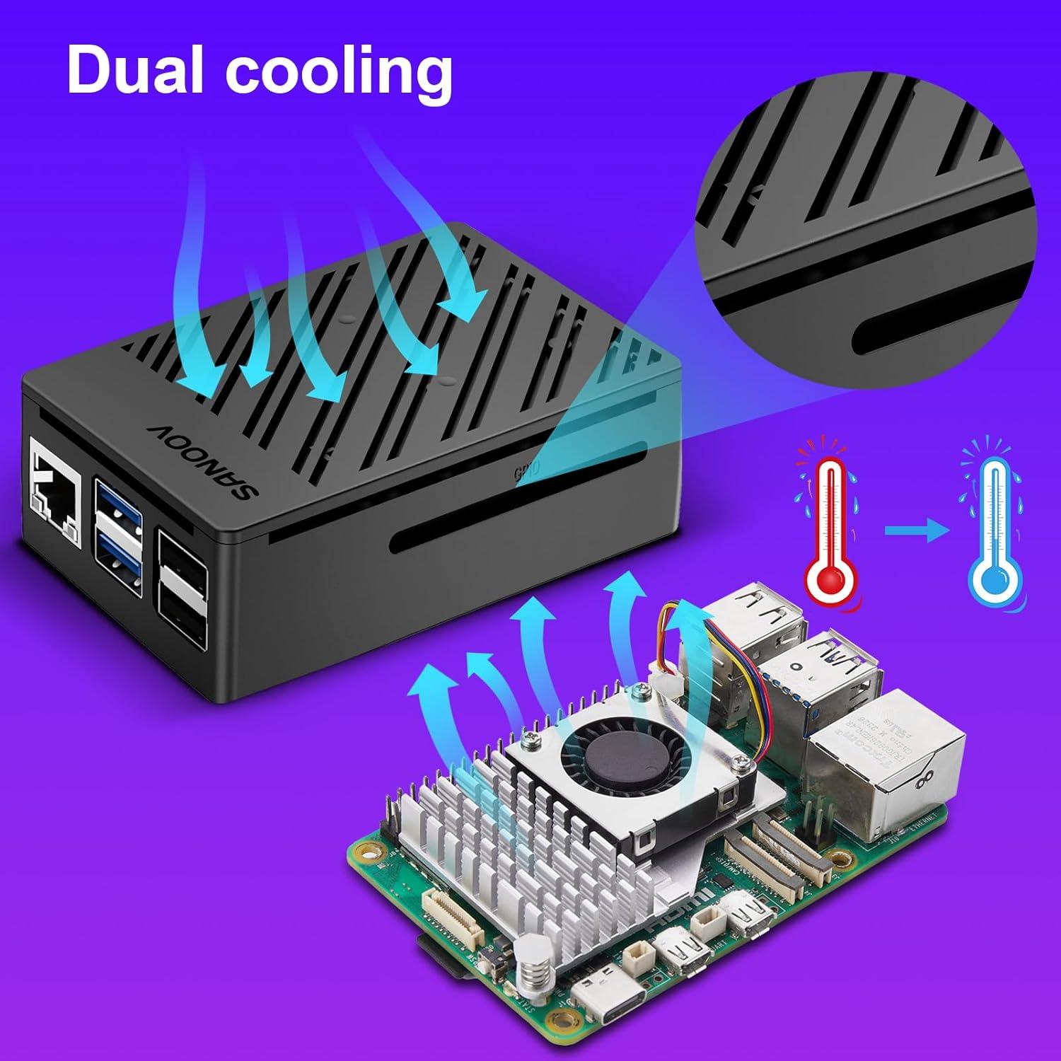 Kit Raspberry Pi 5 8GB SANOOV con Enfriador y Fuente 27W