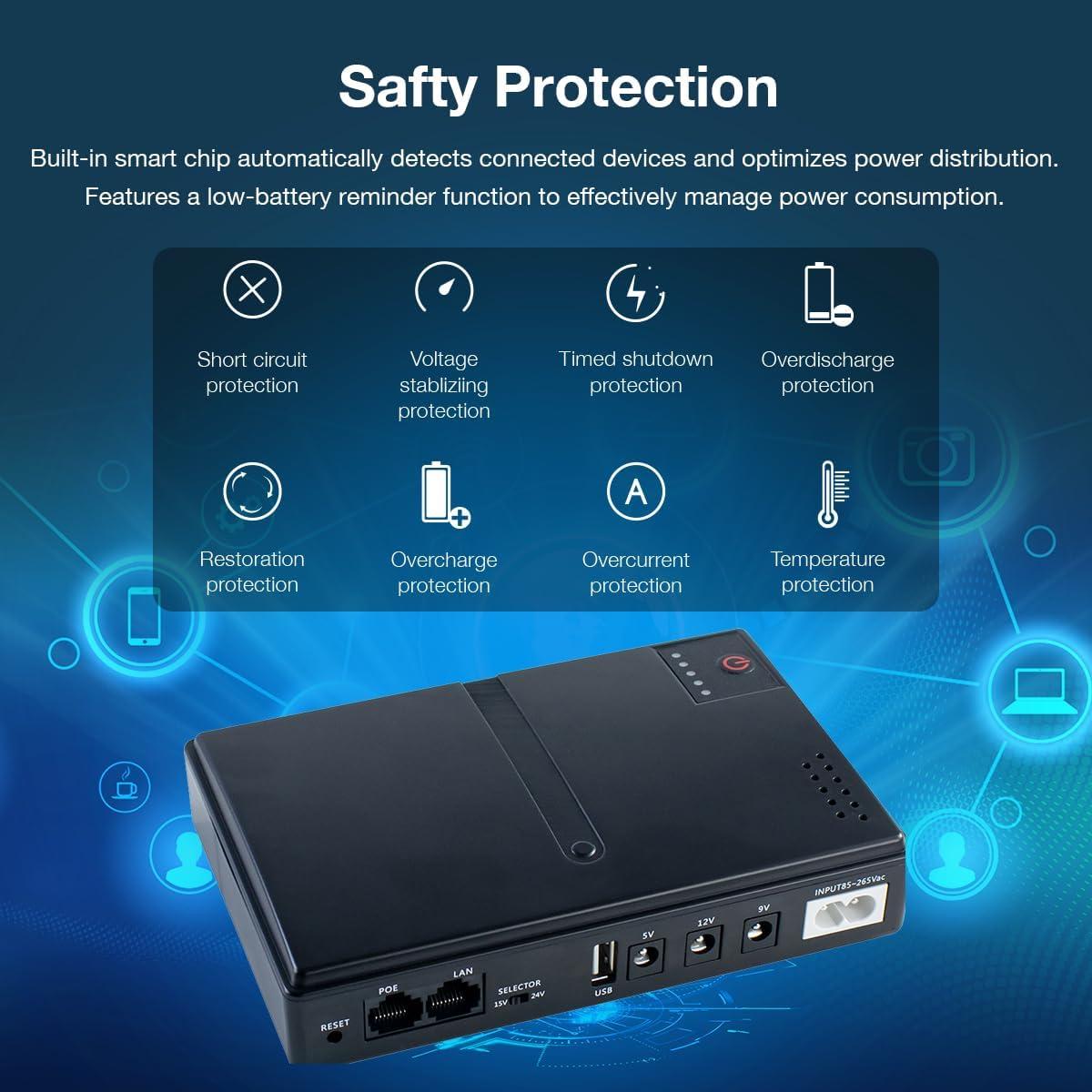 Mini UPS DC Batería de Respaldo 5V/9V/12V/15V/24V Hosyond