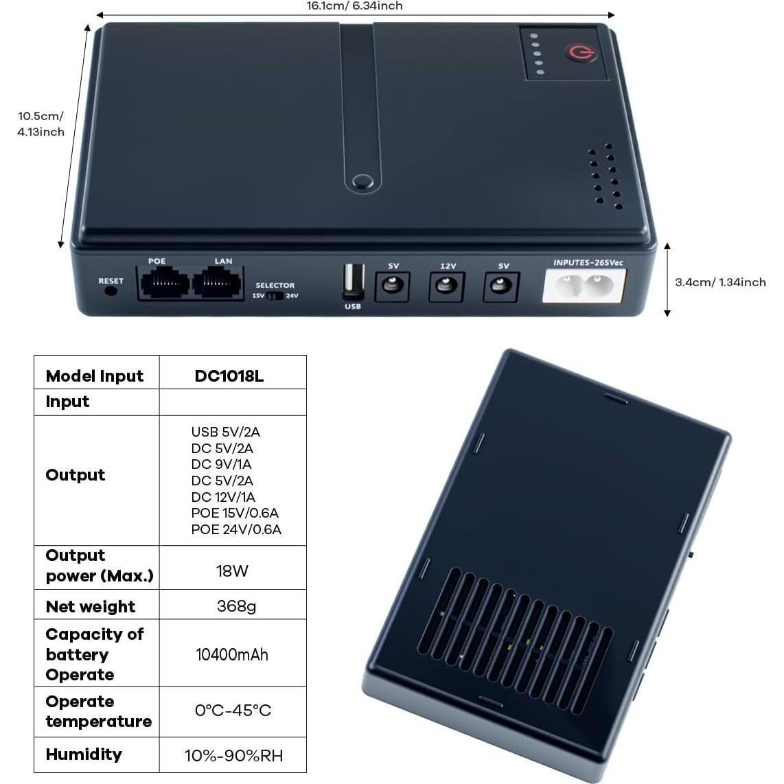 Mini UPS DC Batería de Respaldo 5V/9V/12V/15V/24V Hosyond
