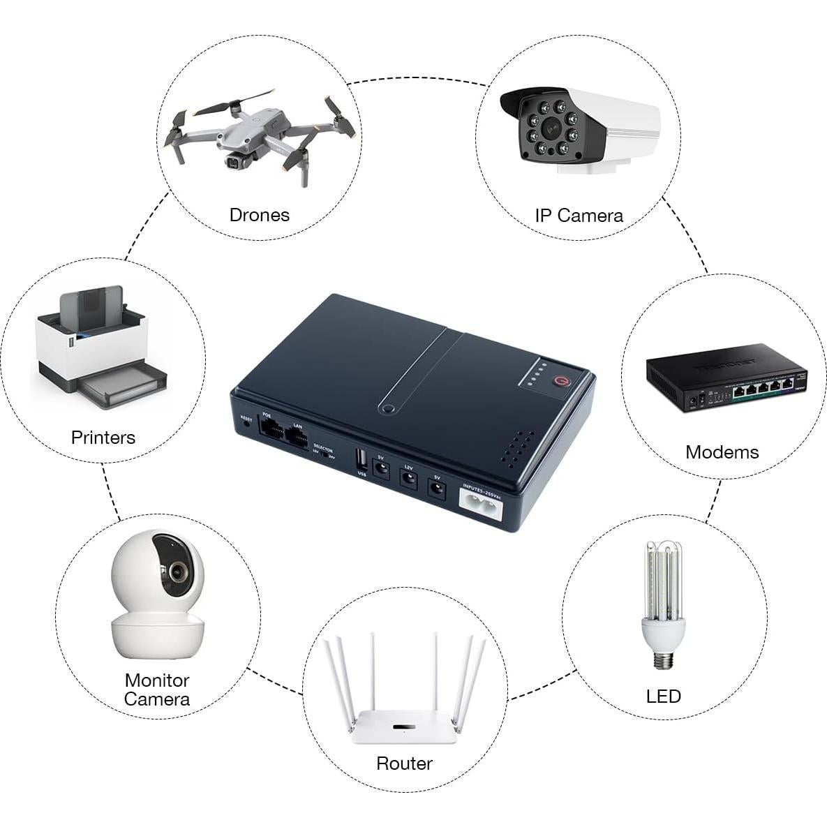 Mini UPS DC Batería de Respaldo 5V/9V/12V/15V/24V Hosyond