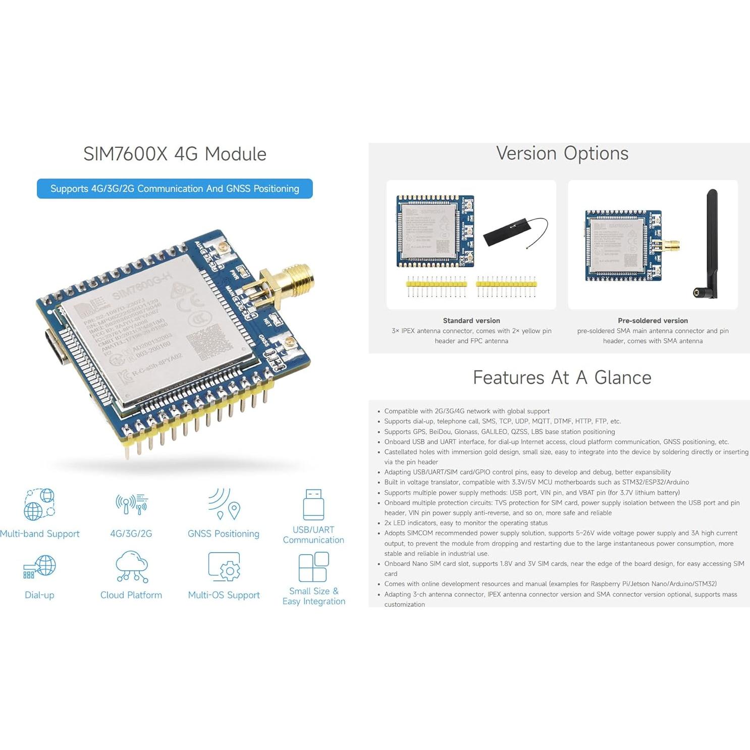 Módulo 4G Waveshare SIM7600G-H para Raspberry Pi, GNSS