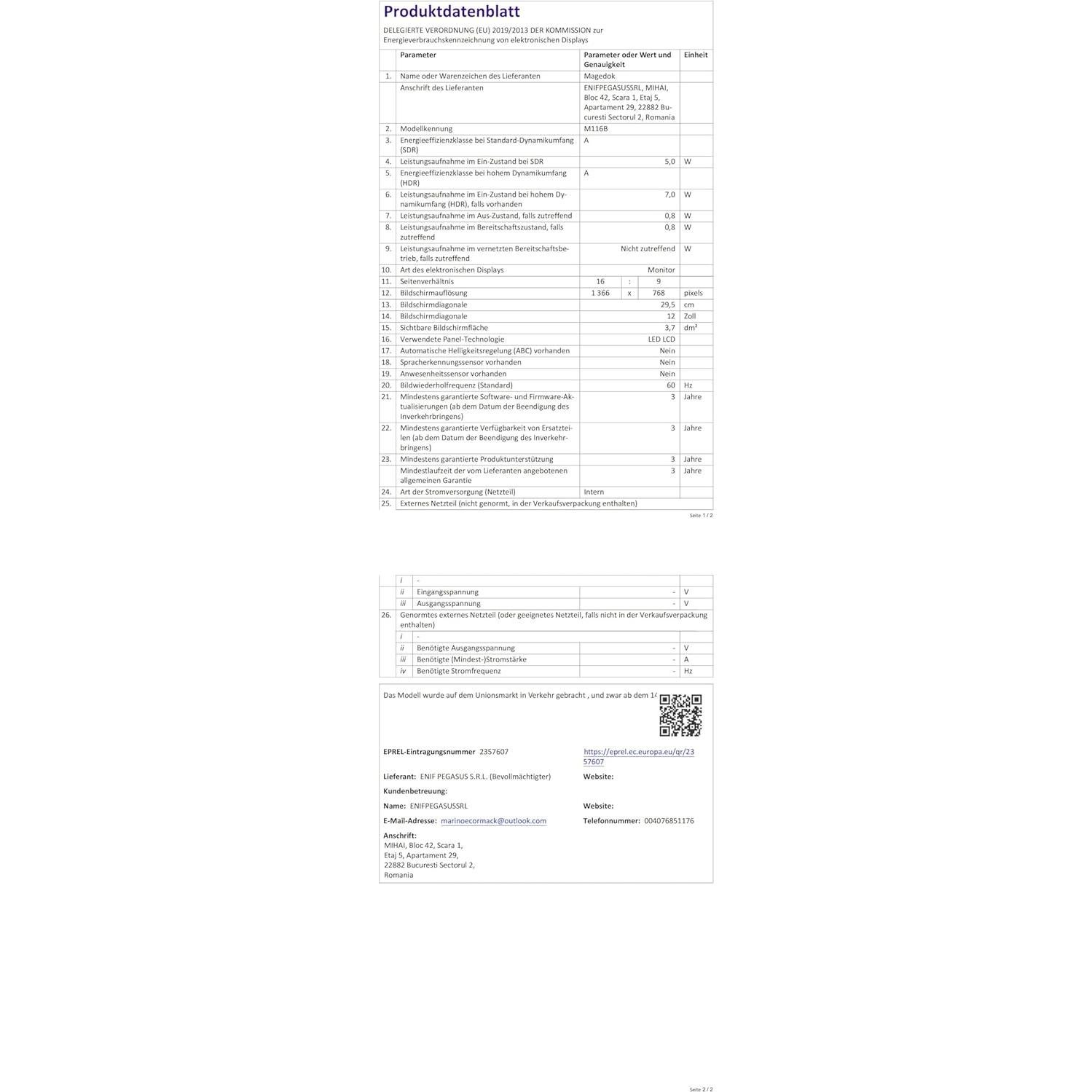 Monitor Portátil Magedok 11.6" HDMI 1366x768 IPS USB-C