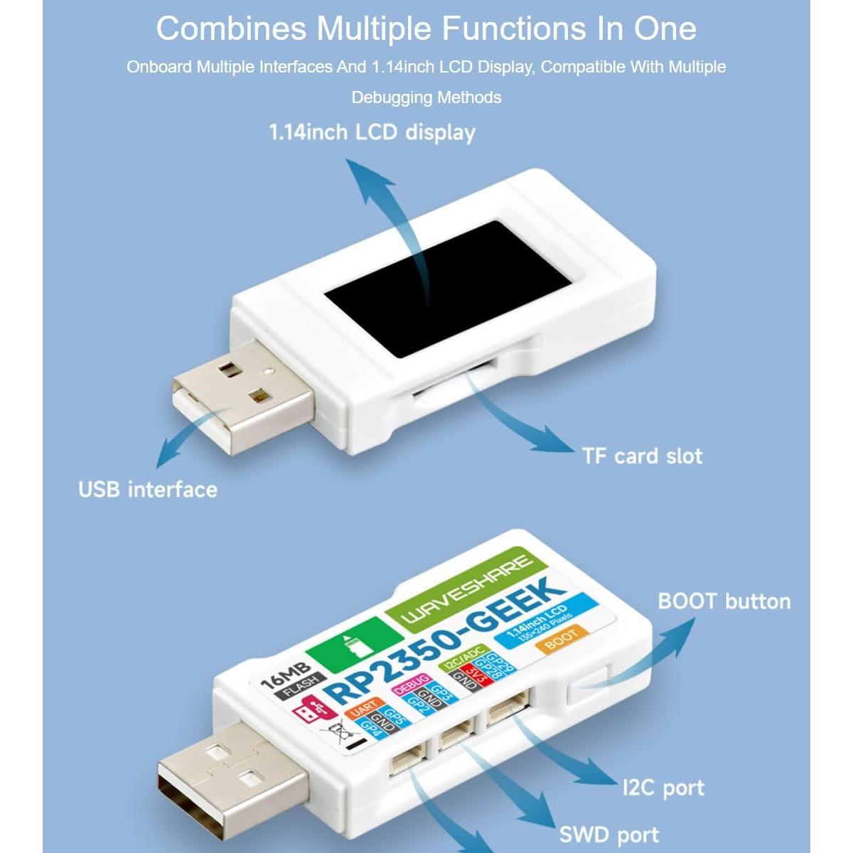 Placa de desarrollo Waveshare RP2350-GEEK con LCD 1.14"