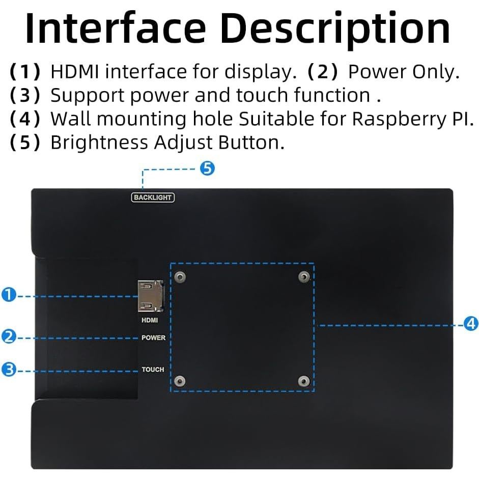 Monitor Táctil 8" iUoyoMon 1280x800 HDMI para Raspberry Pi