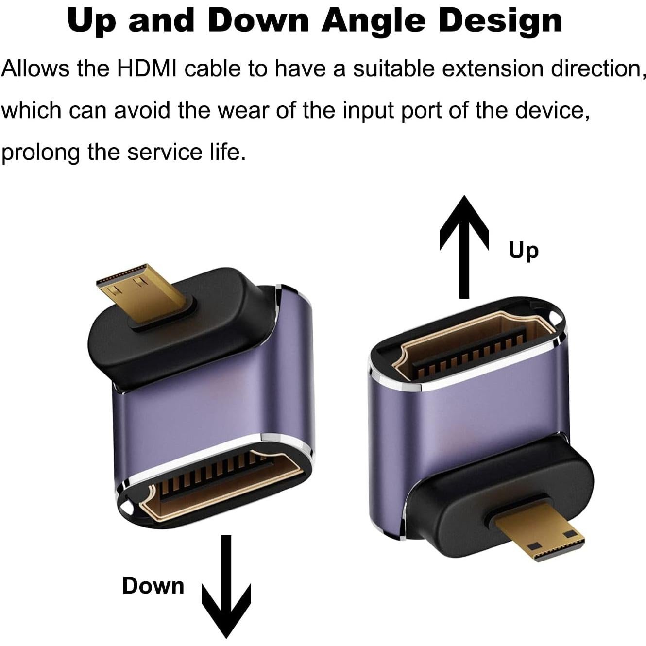 AreMe 8K Micro HDMI to HDMI Adapter (2 Pack), Up and Down 90 Degree Right Angle Micro HDMI Converter Connector for Sony A6000, Raspberry Pi 4, GoPro Hero 7 and Other Sport Camera