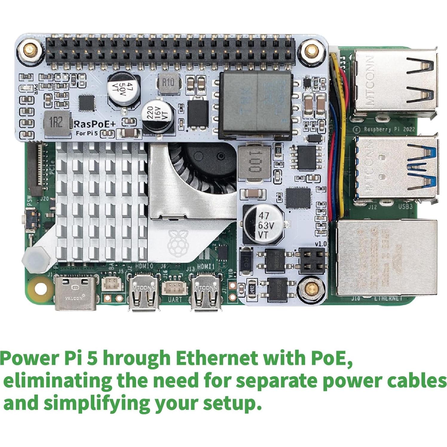 Placa de Expansión PoE+ obogom para Raspberry Pi 5 5.1V 4.5A