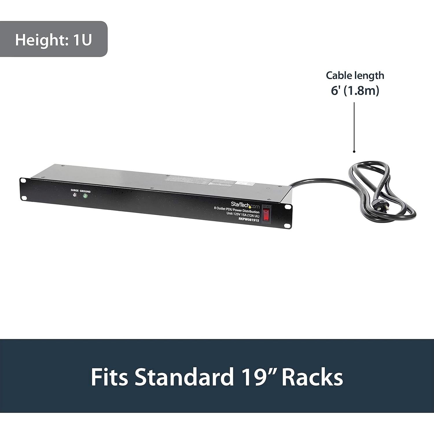 Tira de Alimentación PDU StarTech 8 Salidas 1U Rack 120V 15A