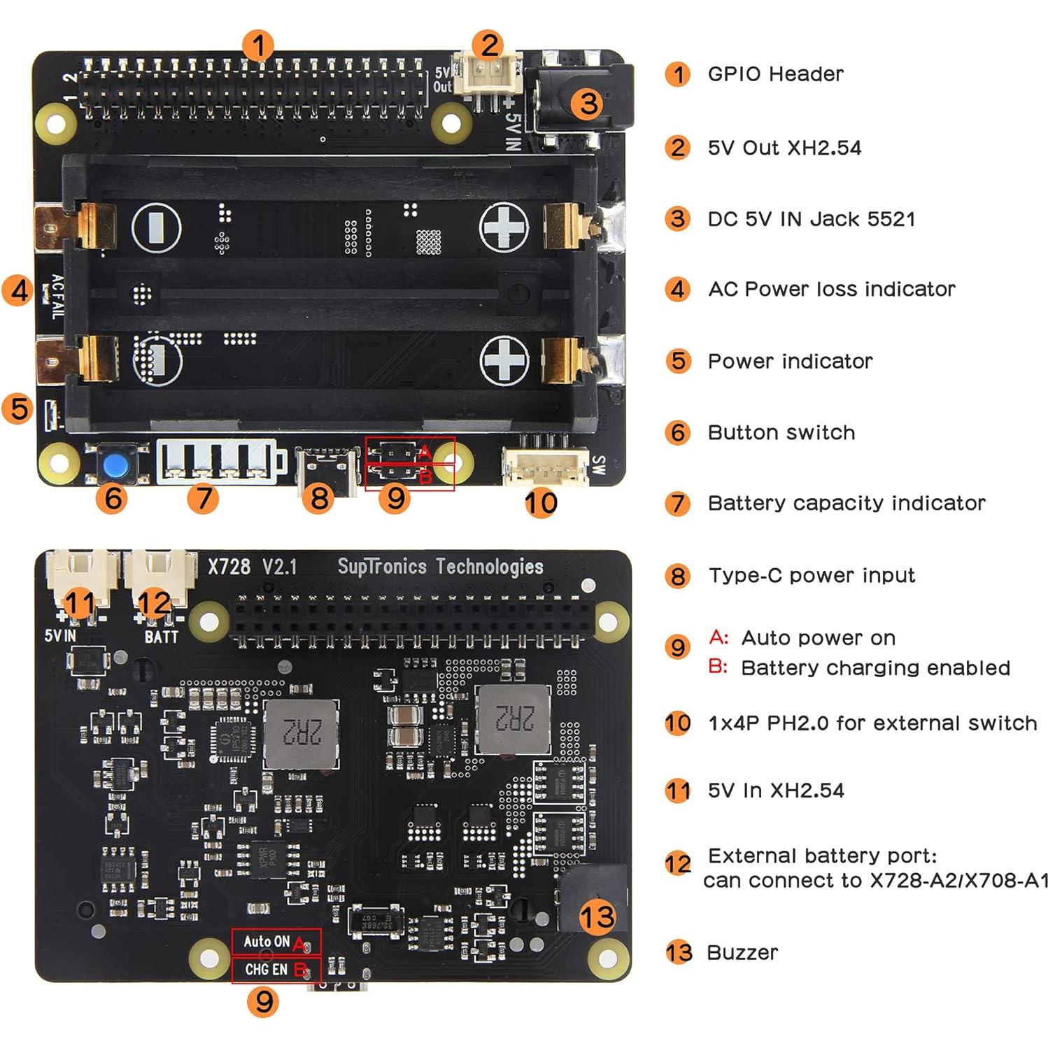 UPS Geekworm X728 para Raspberry Pi 4 - 5.1V 6A con Adaptador