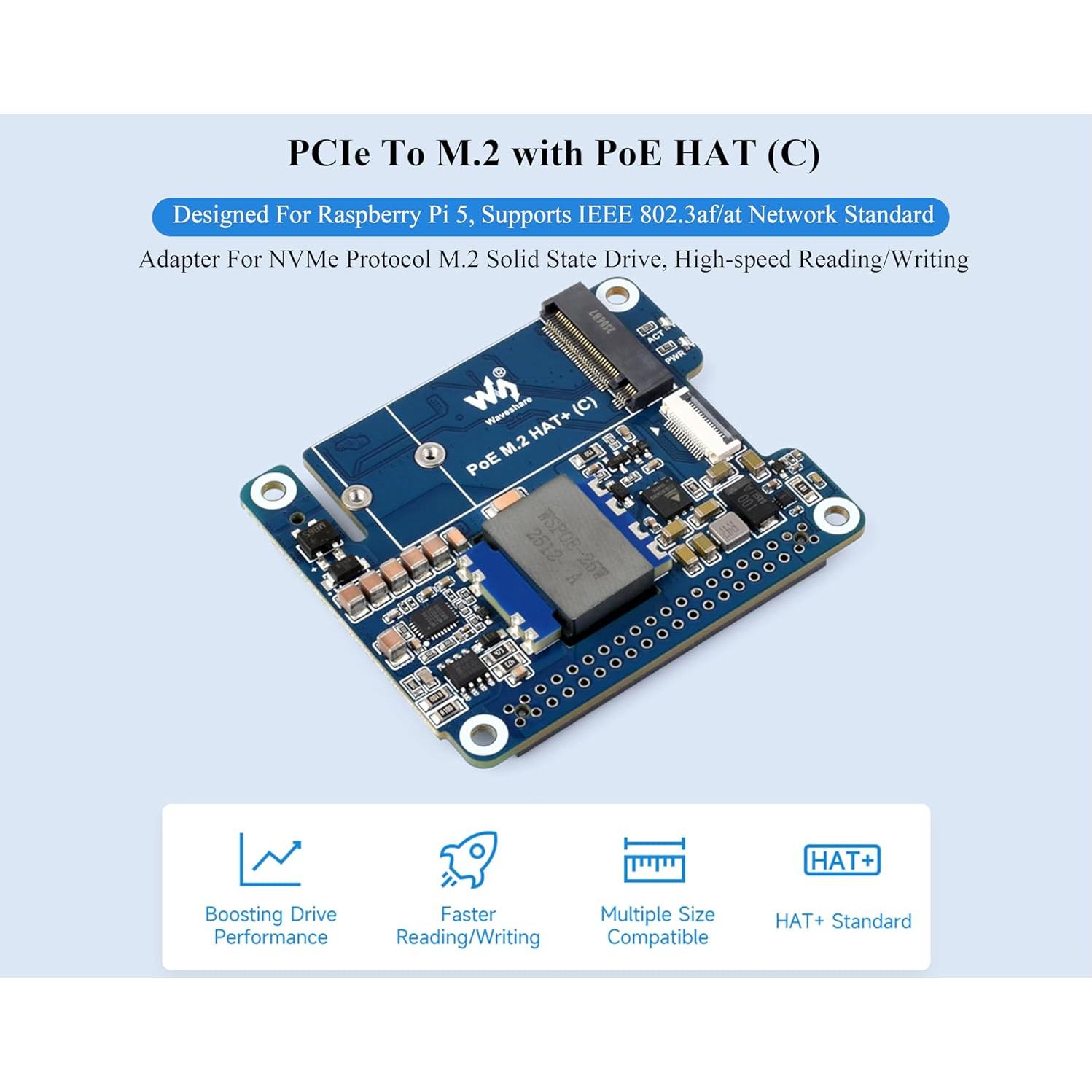 Adaptador PCIe a M.2 PoE Wonrabai para Raspberry Pi 5
