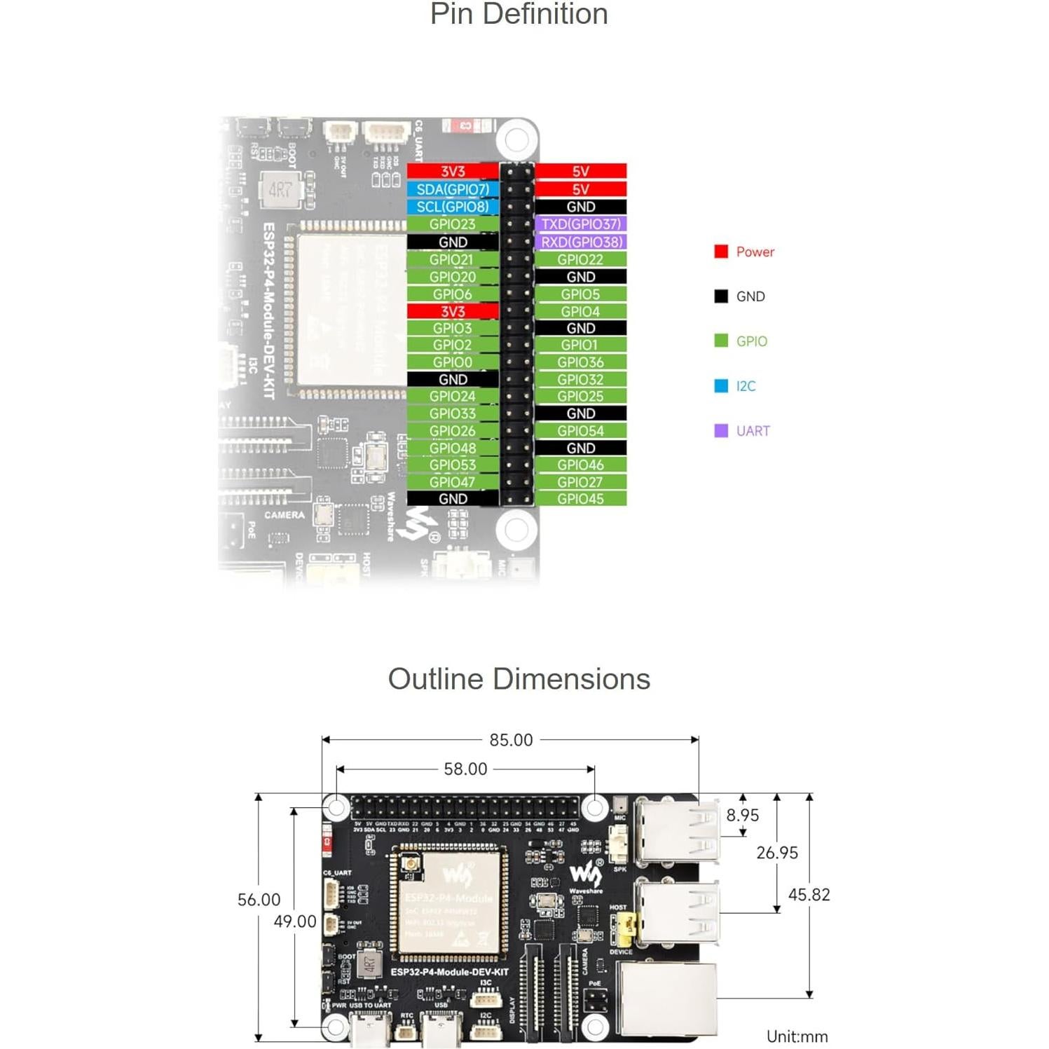 Placa de Desarrollo ESP32-P4-Module XYGStudy Wi-Fi 6 Bluetooth 5