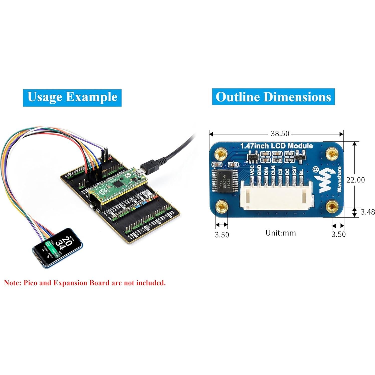 Módulo Pantalla LCD 1.47" UeeKKoo 172x320 IPS SPI
