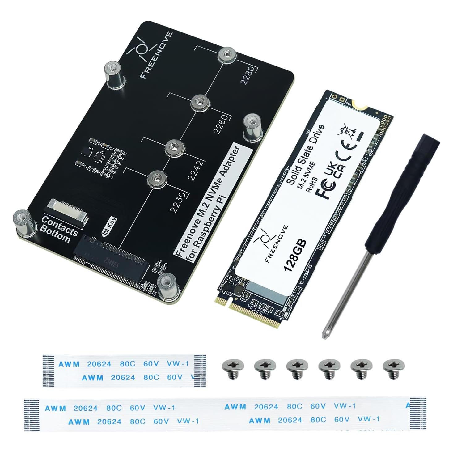Adaptador M.2 NVMe FREENOVE para Raspberry Pi 5 con SSD 128GB