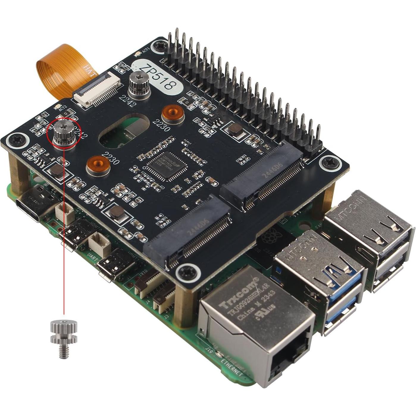 Adaptador ZDE ZP518 PCIe Doble M.2 NVMe para Raspberry Pi 5