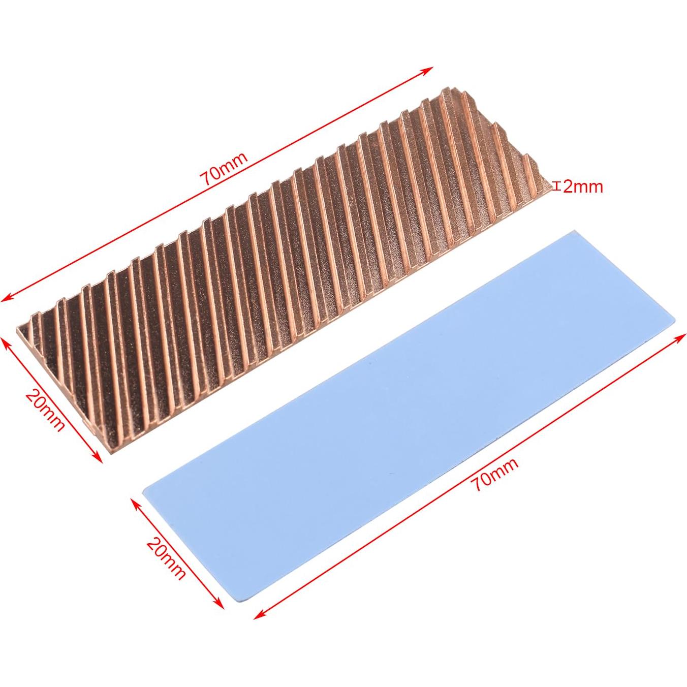 Disipador de Calor M.2 SSD ZDE Cobre 70x20x2mm con Almohadilla Térmica