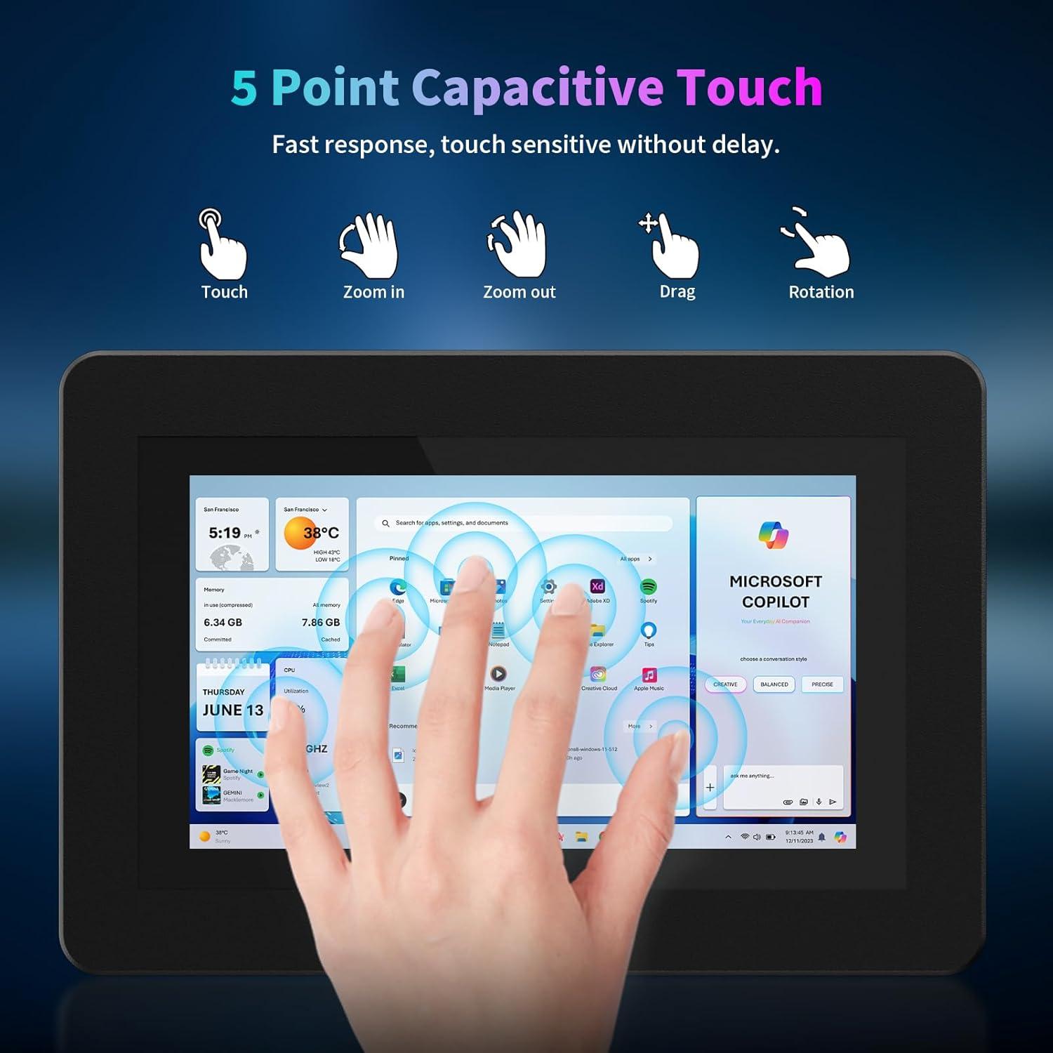 Monitor Mini 7" CUQI Táctil 1024x600 IPS HDMI VGA AV