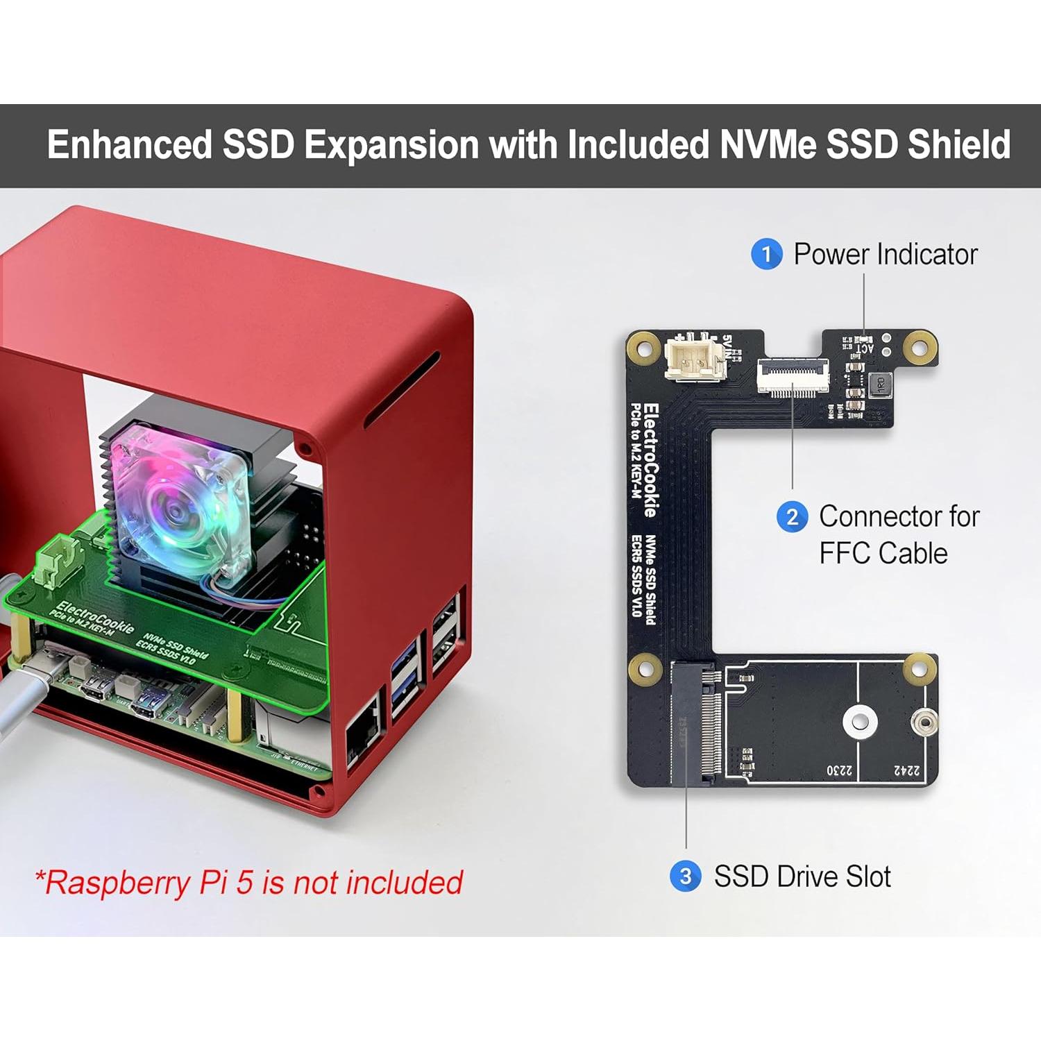 Caja Mini Torre ElectroCookie para Raspberry Pi 5 con SSD 256GB