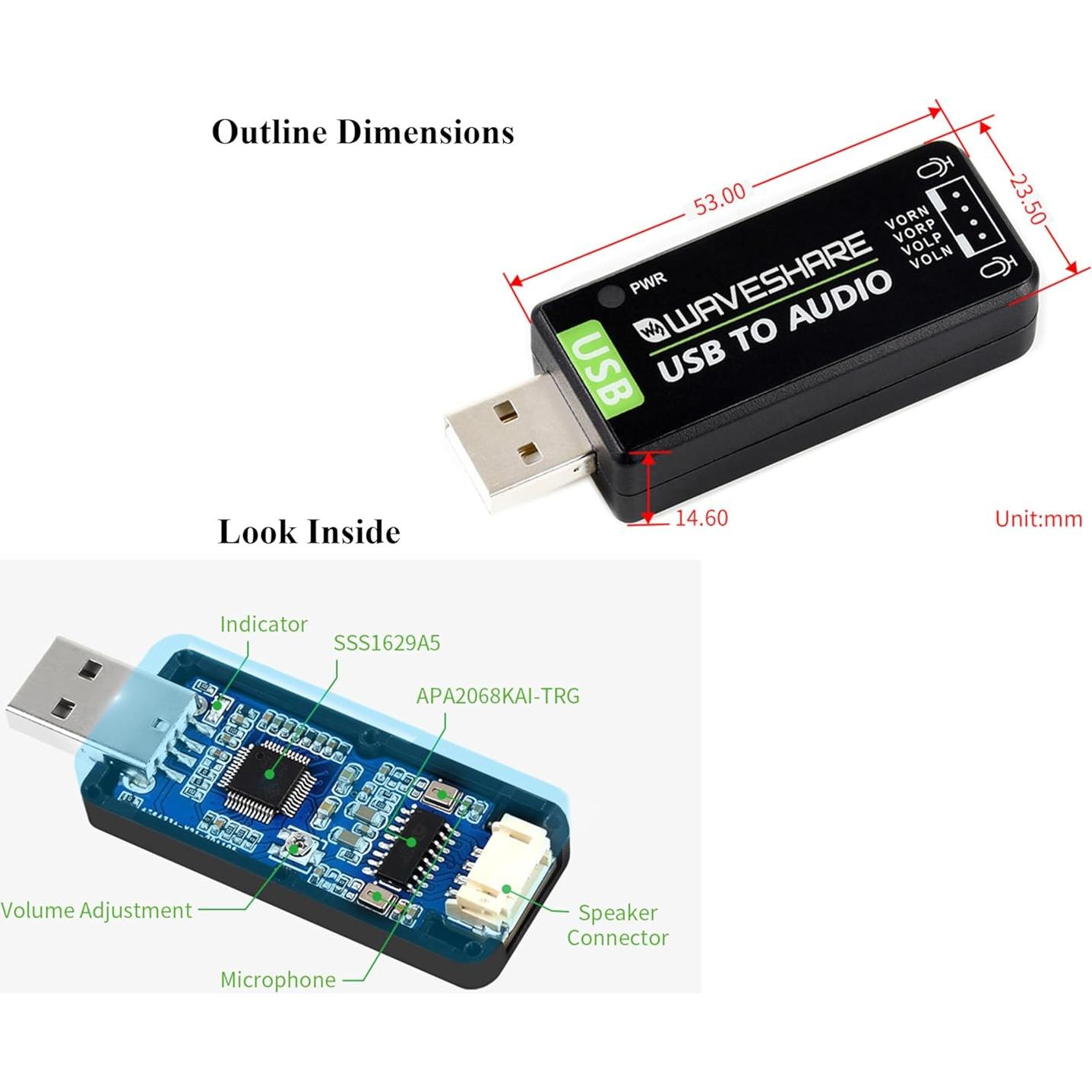 Módulo de Audio USB UeeKKoo con Altavoz 8Ω 5W, Compatible Raspberry Pi