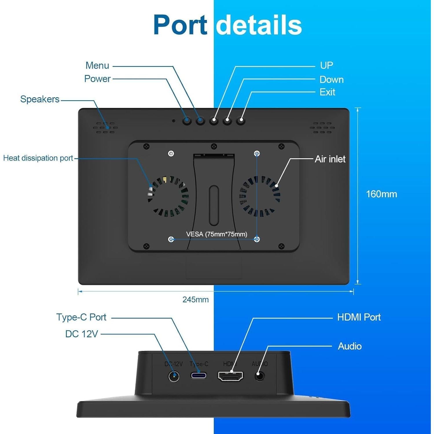 Monitor táctil portátil 10.1" IPS 1280x800 HDMI Gallagher
