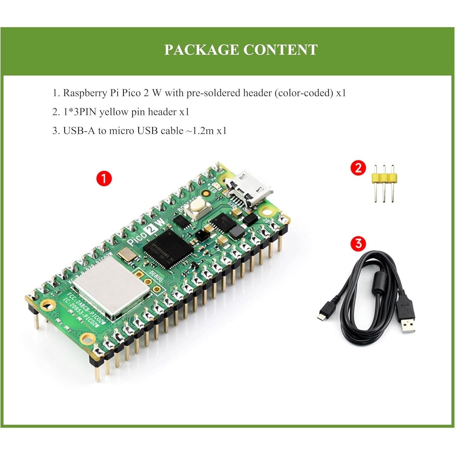 Placa Microcontrolador UeeKKoo RPi Pico 2 W 2.4GHz WIFI4 Bluetooth 5.2
