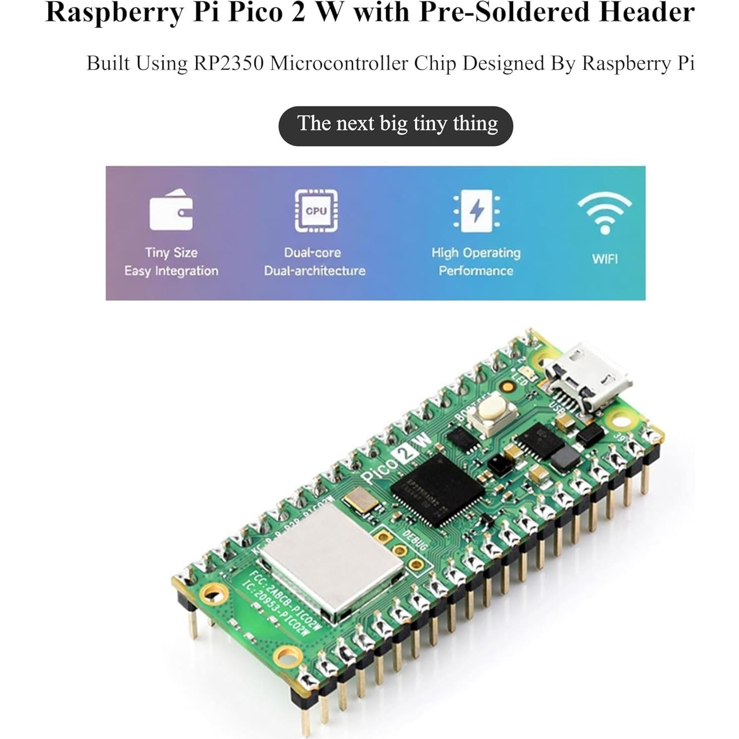 Placa Microcontrolador UeeKKoo RPi Pico 2 W 2.4GHz WIFI4 Bluetooth 5.2