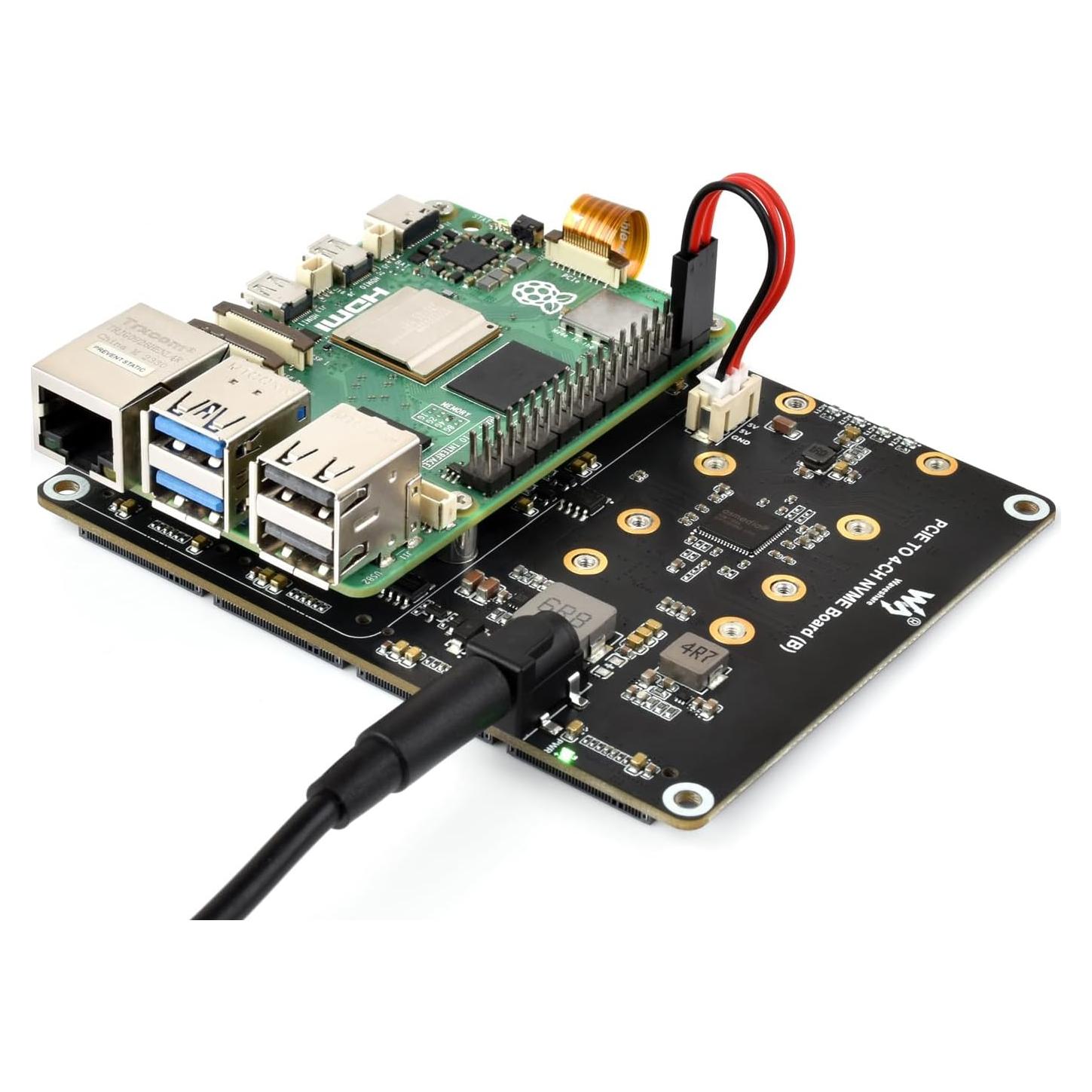 Adaptador PCIe a 4-Ch M.2 Waveshare para Raspberry Pi 5