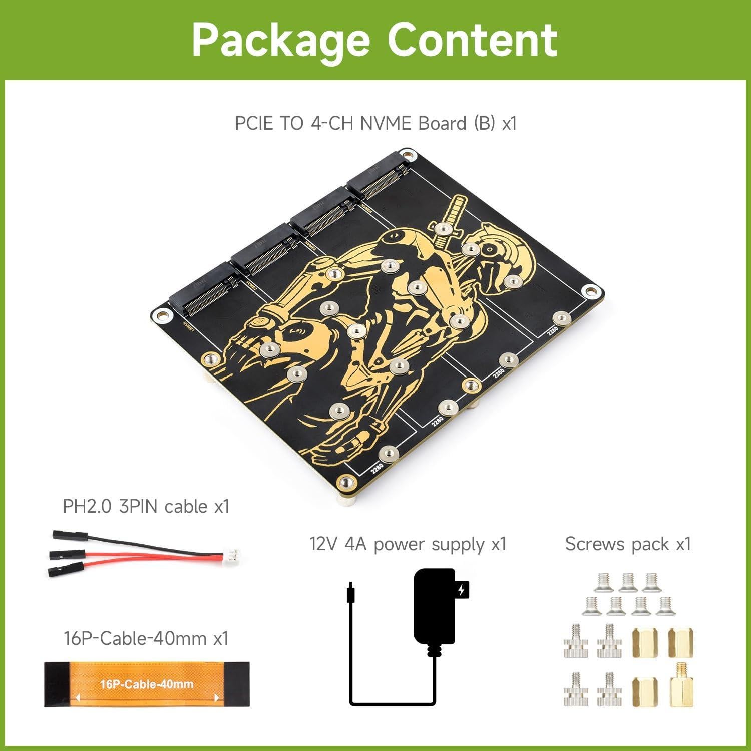 Adaptador PCIe a 4-Ch M.2 Waveshare para Raspberry Pi 5