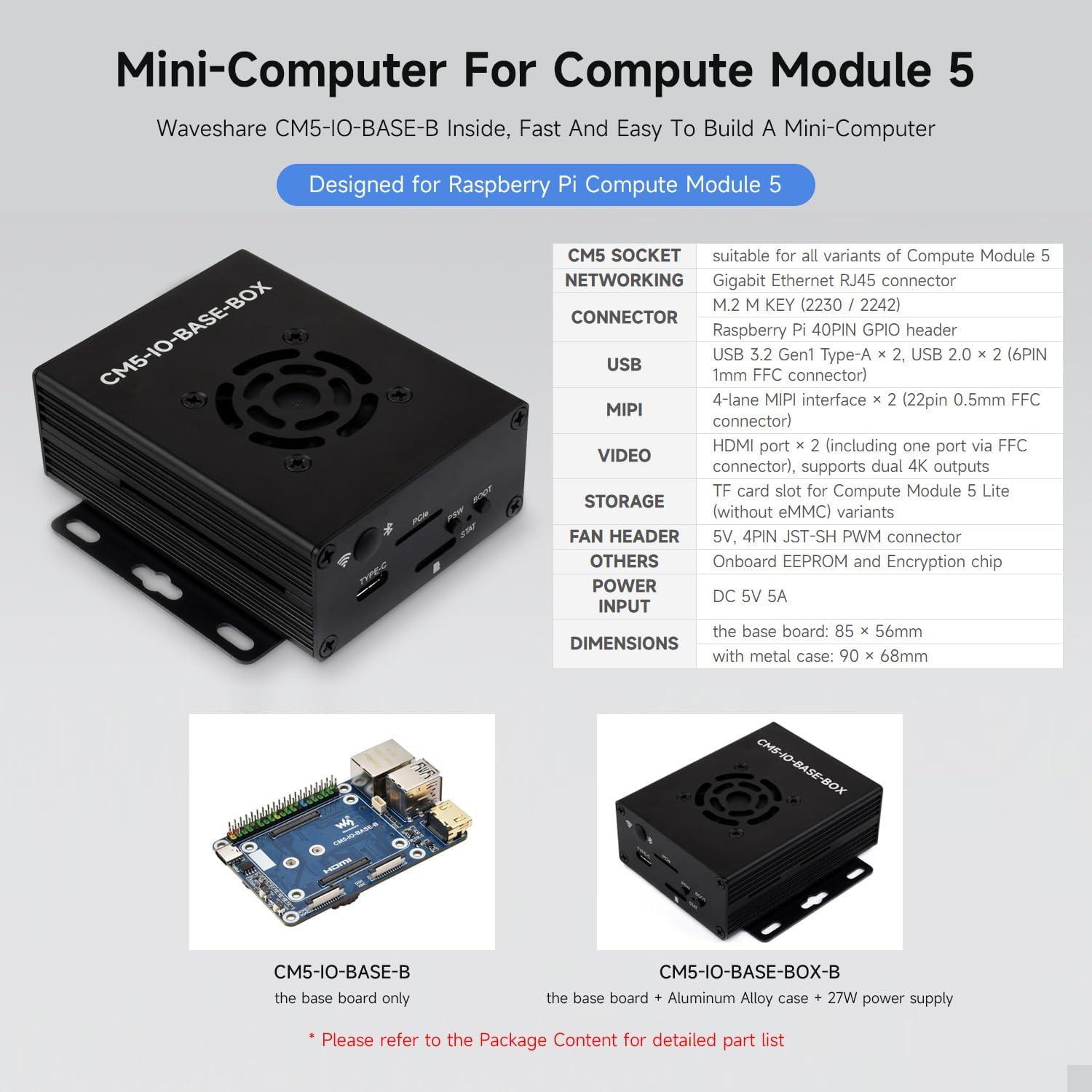 Placa Base Mini Waveshare CM5-IO-BASE-BOX-B 4K HDMI