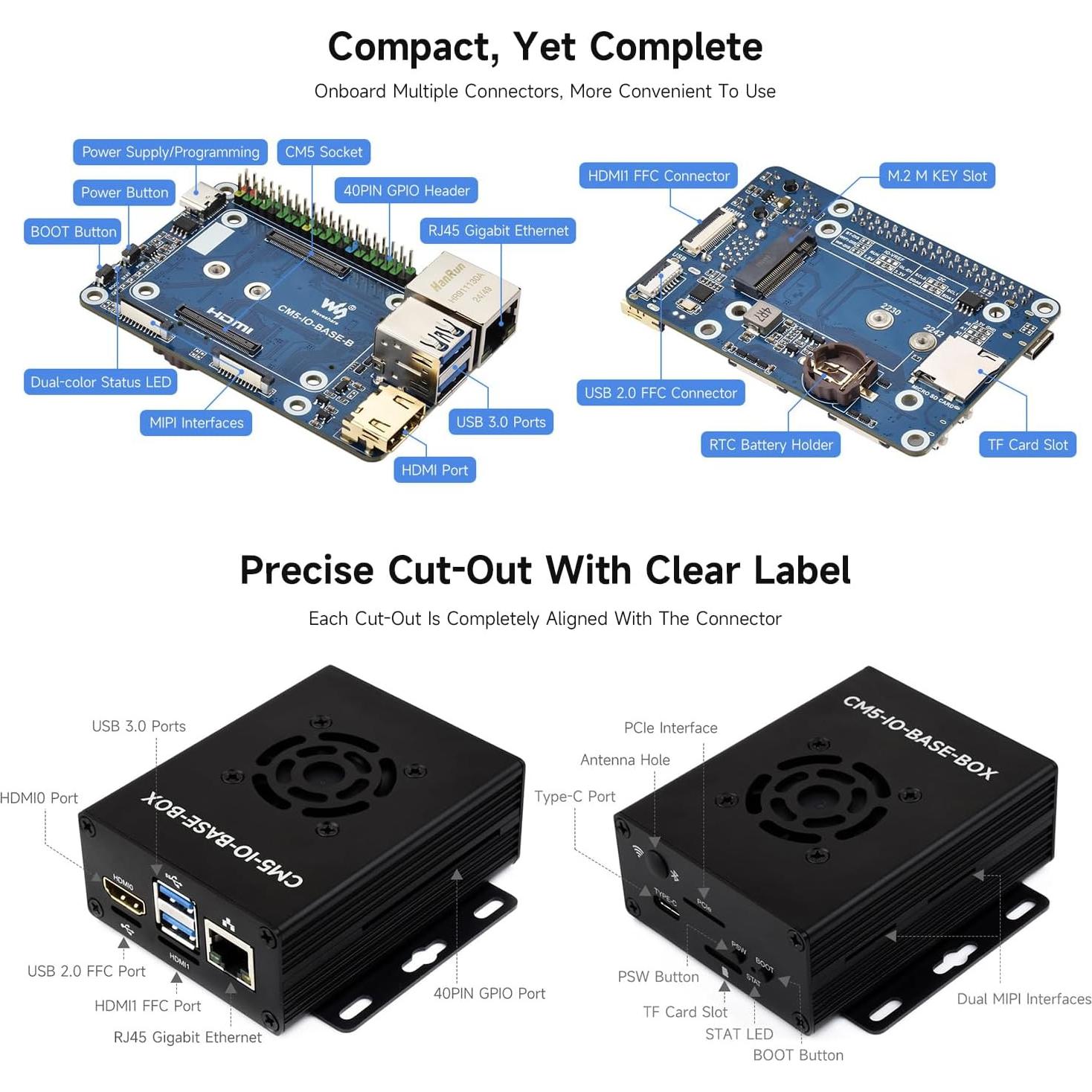 Placa Base Mini Waveshare CM5-IO-BASE-BOX-B 4K HDMI