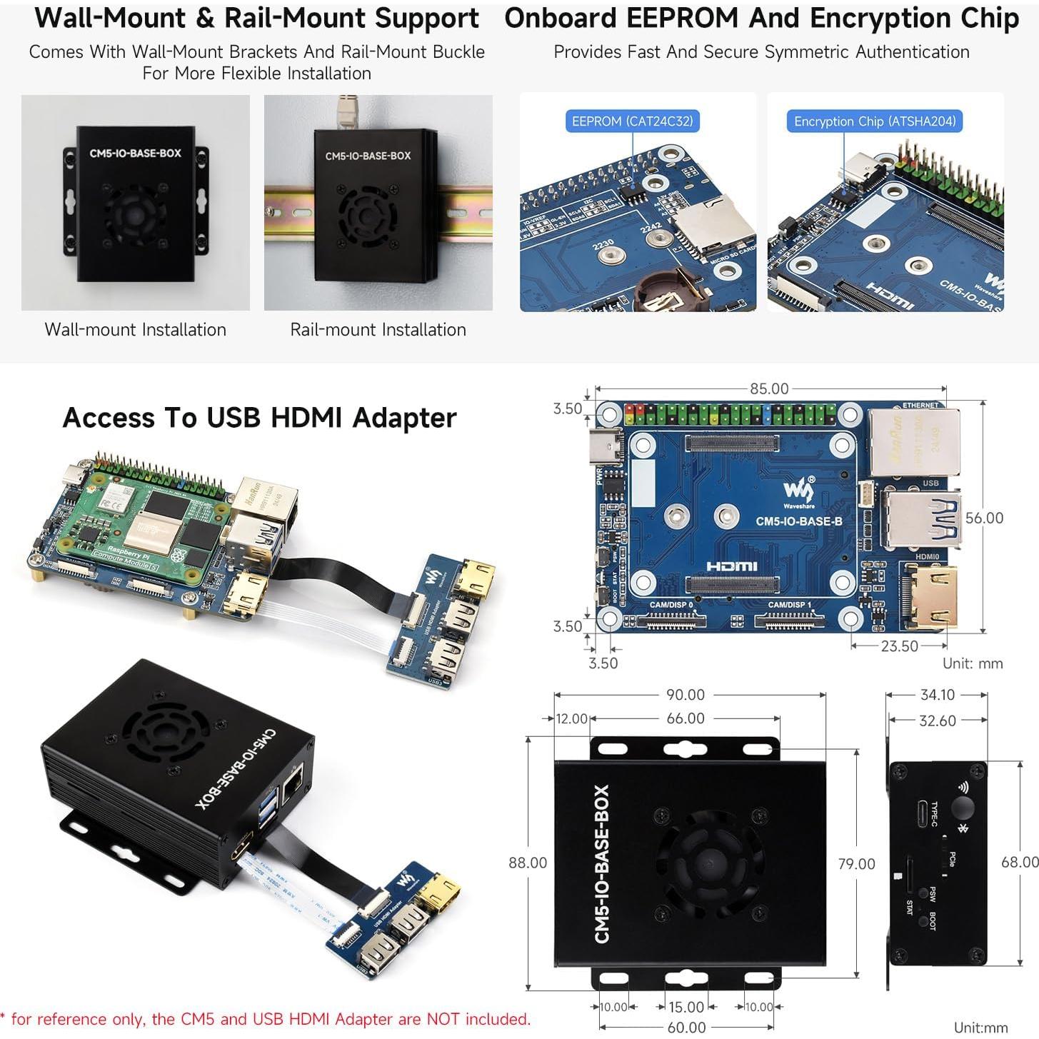 Placa Base Mini Waveshare CM5-IO-BASE-BOX-B 4K HDMI