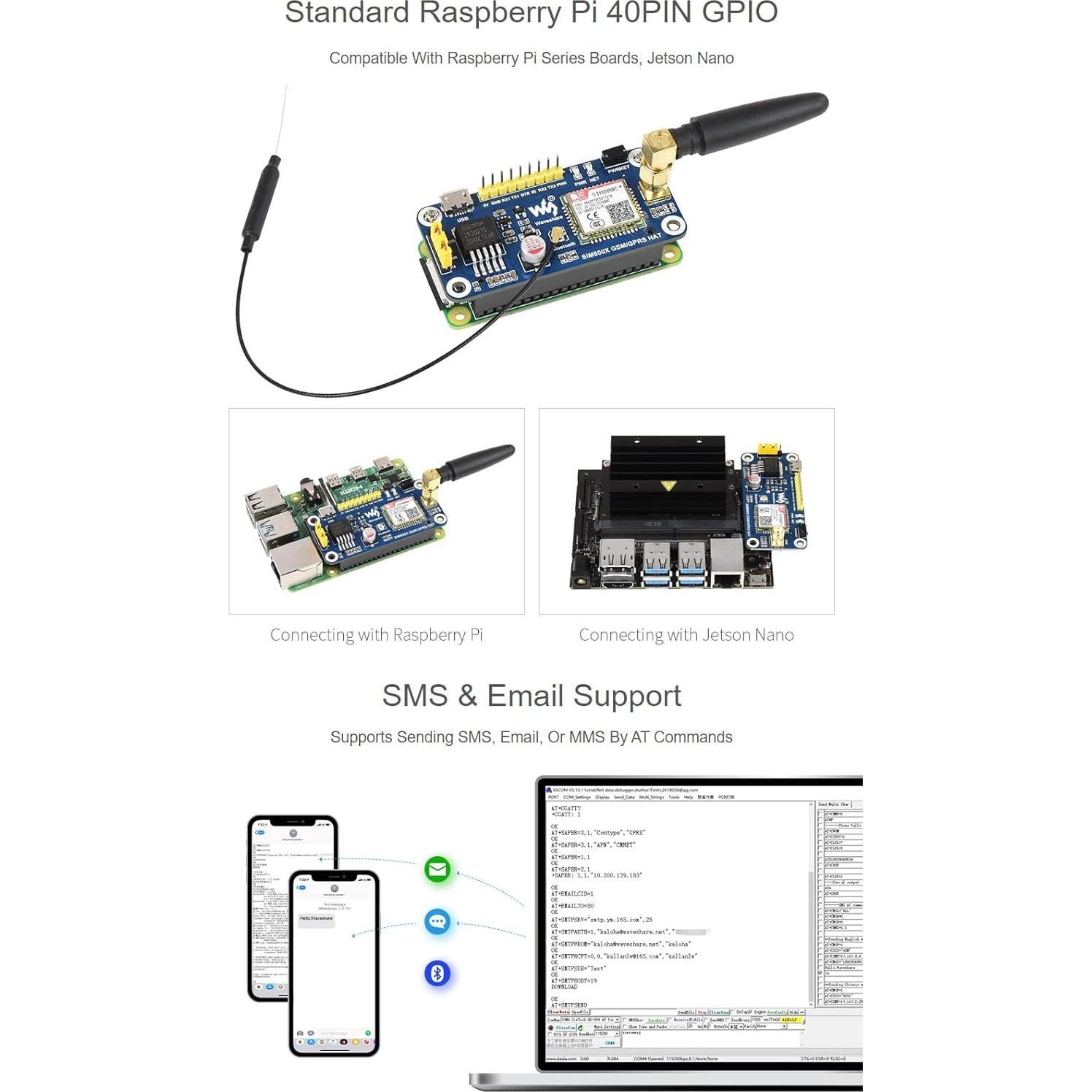 HAT GSM/GPRS Waveshare SIM800C para Raspberry Pi y Jetson Nano