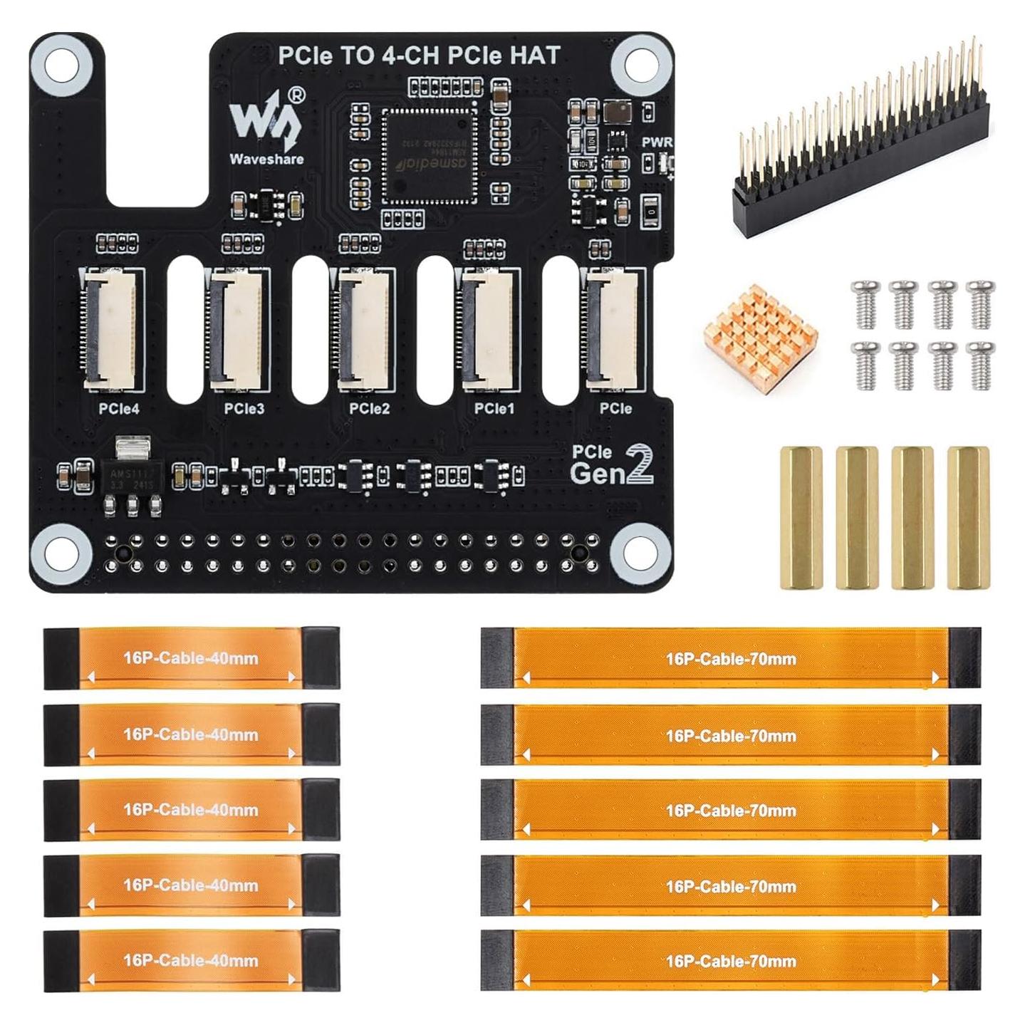 Placa de Expansión PCIe 4 Canales Waveshare para Raspberry Pi 5