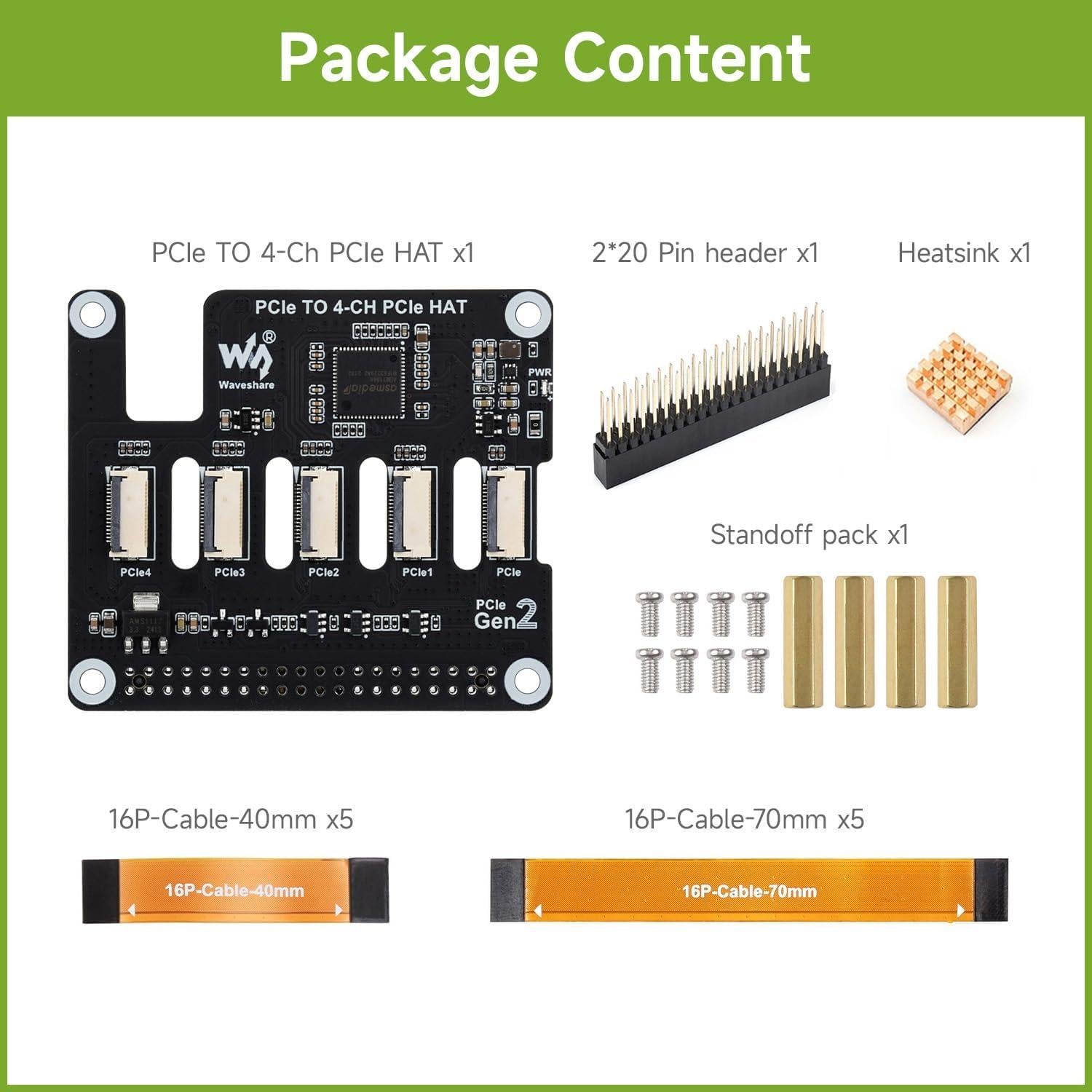 Placa de Expansión PCIe 4 Canales Waveshare para Raspberry Pi 5