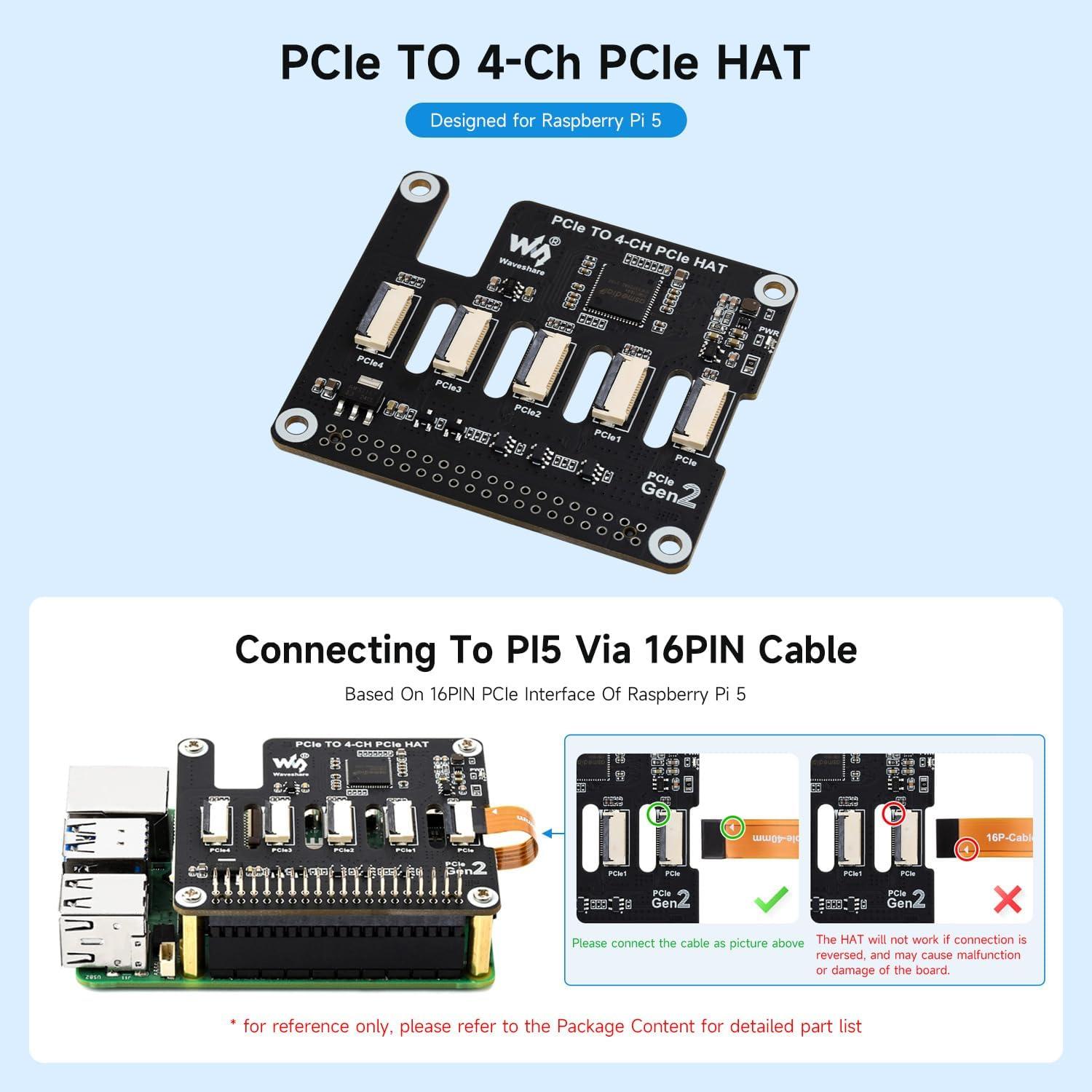 Placa de Expansión PCIe 4 Canales Waveshare para Raspberry Pi 5