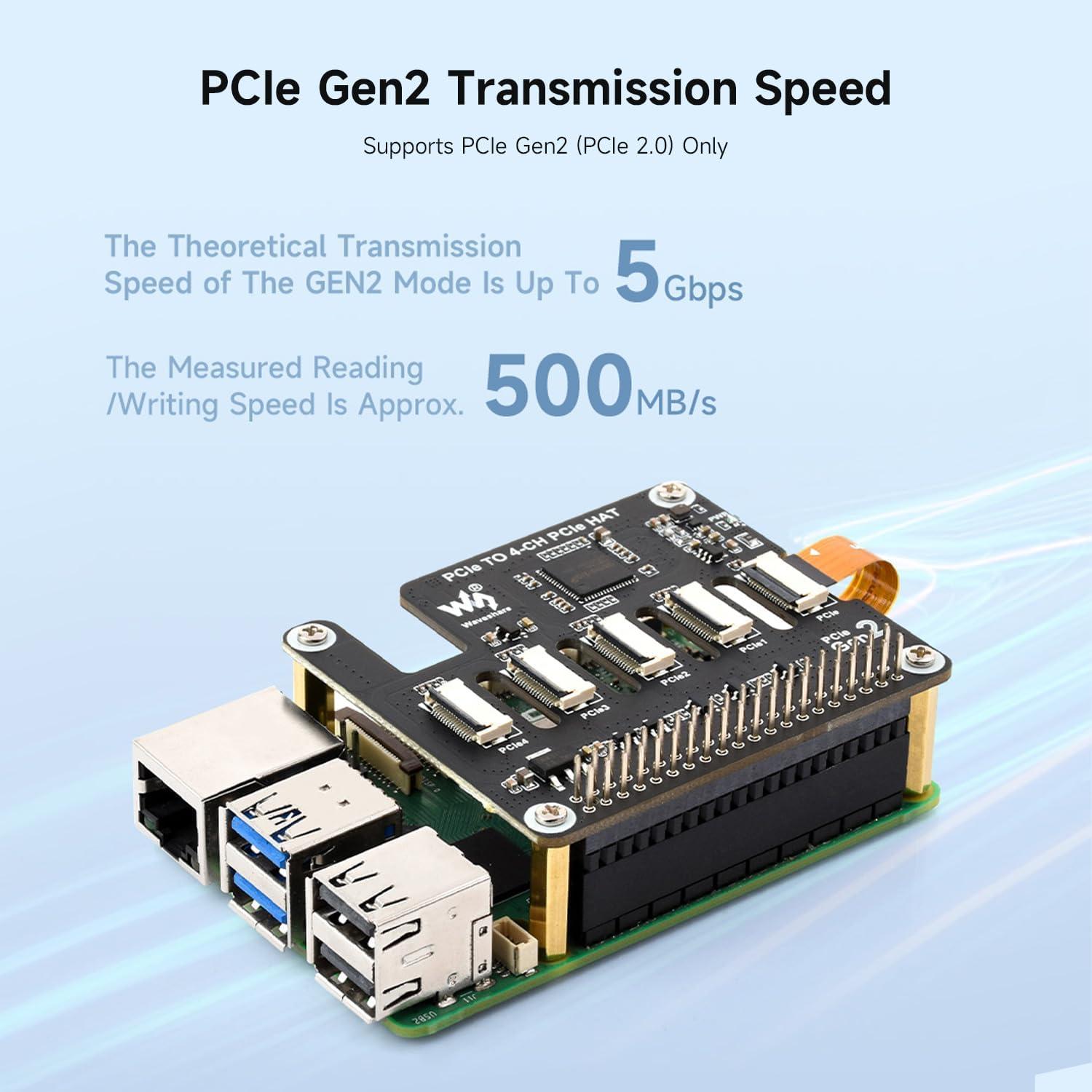 Placa de Expansión PCIe 4 Canales Waveshare para Raspberry Pi 5