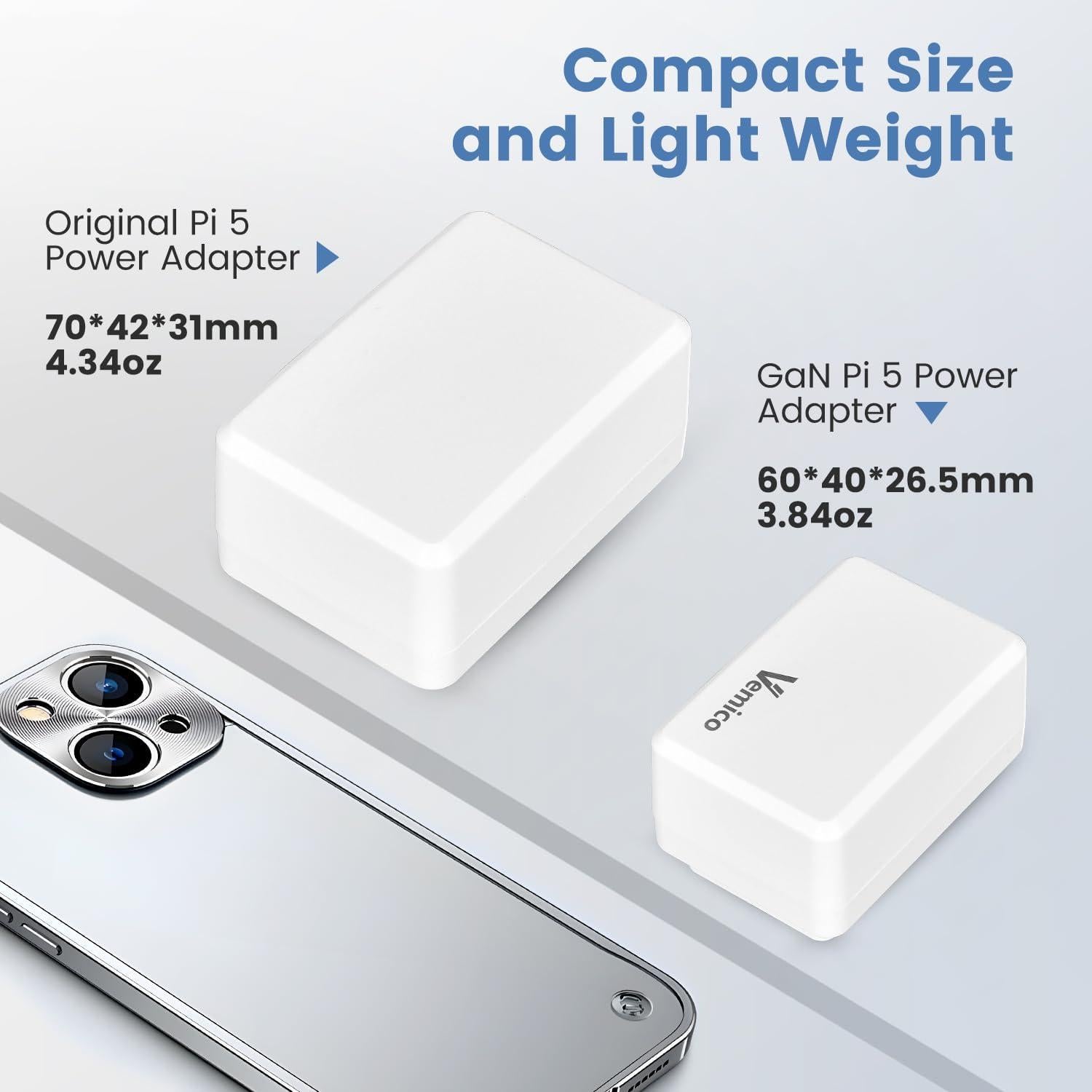 Fuente de Poder USB-C 27W para Raspberry Pi 5 5.1V 5A
