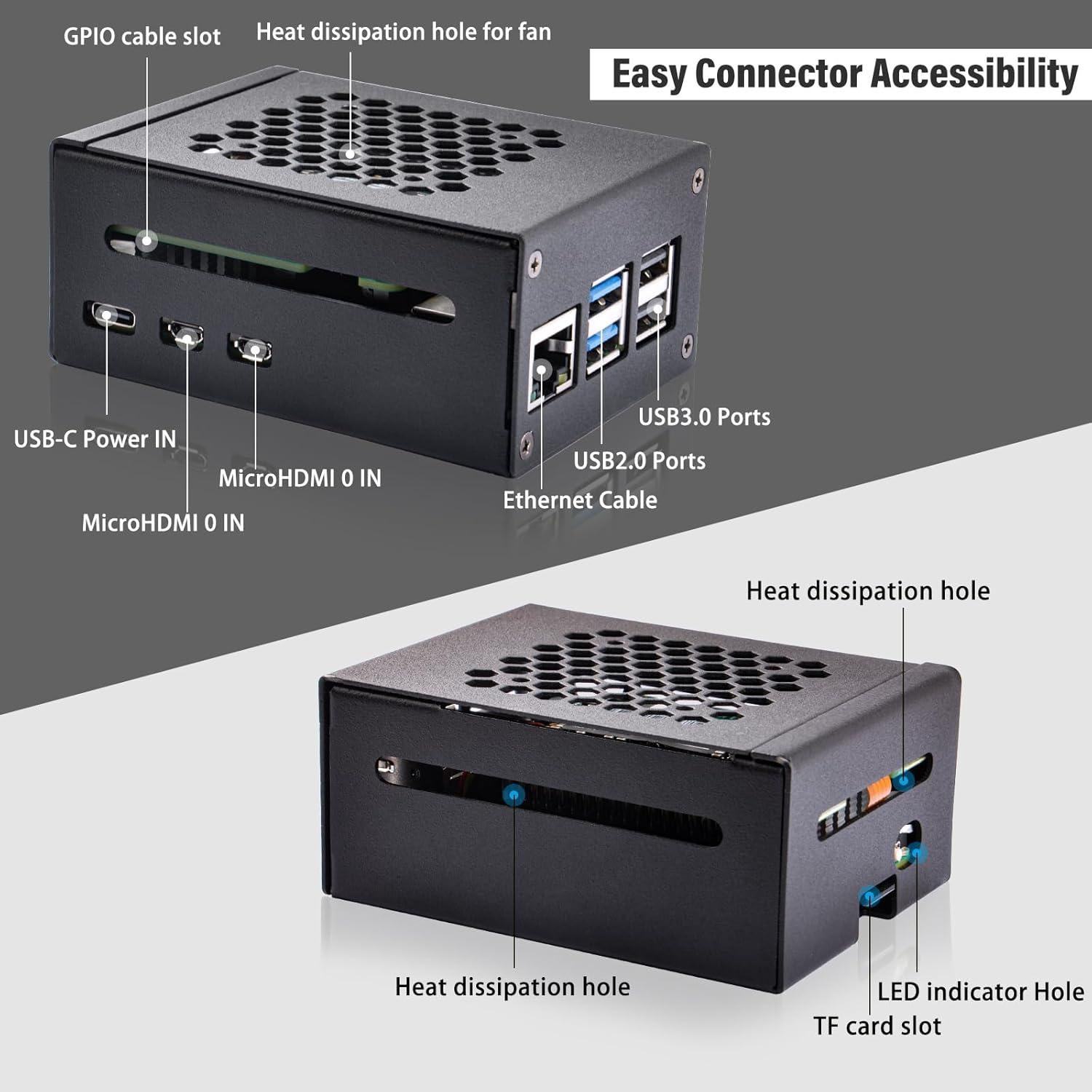 Caja de Metal GeeekPi para Raspberry Pi 5 con HAT M.2 y Enfriador