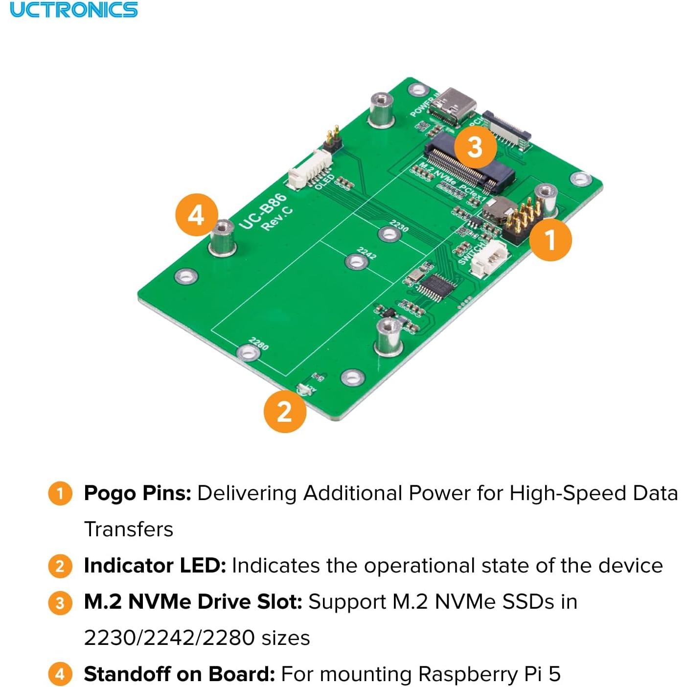 Adaptador PCIe a M.2 NVMe UCTRONICS para Raspberry Pi 5