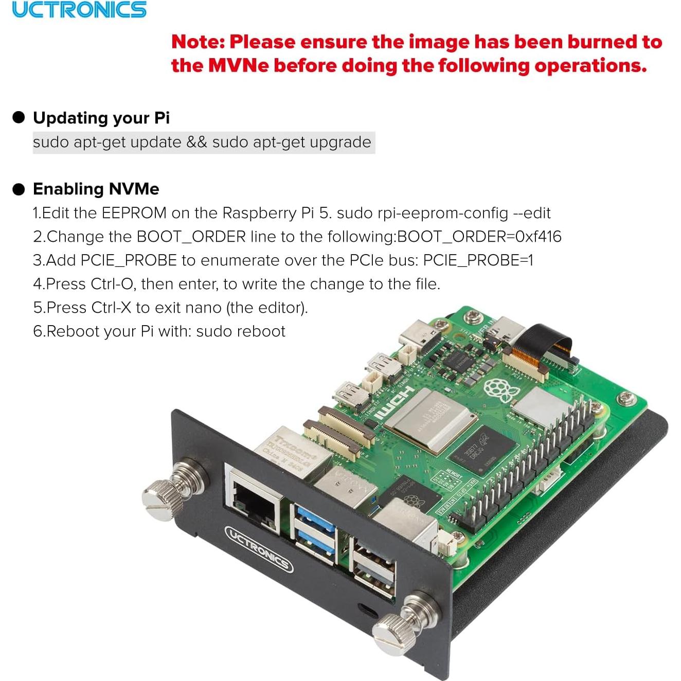 Adaptador PCIe a M.2 NVMe UCTRONICS para Raspberry Pi 5