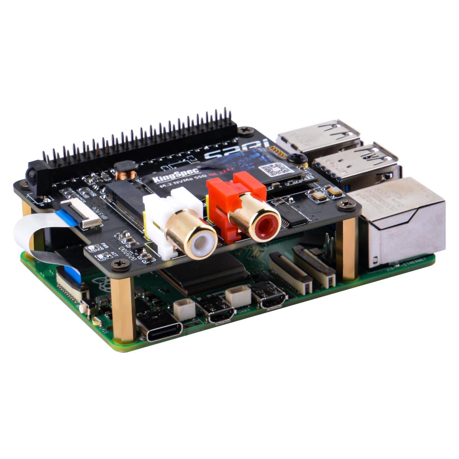 Hat DAC HiFi GeeekPi para Raspberry Pi 5 con PCIe a SSD NVMe