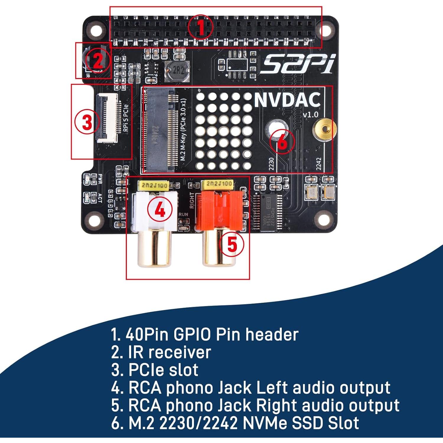Hat DAC HiFi GeeekPi para Raspberry Pi 5 con PCIe a SSD NVMe