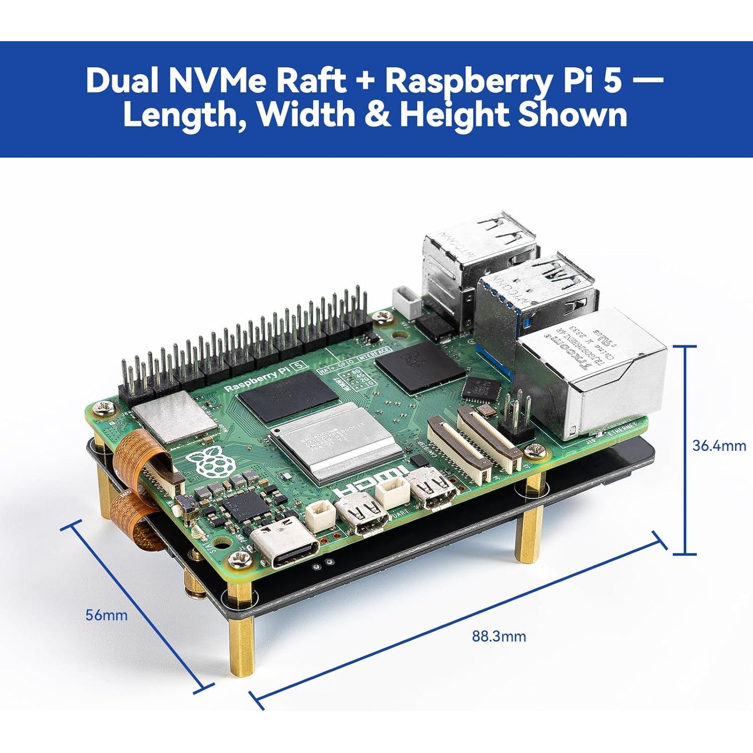 Raft Dual NVMe SunFounder para Raspberry Pi 5 M.2 HAT SSD