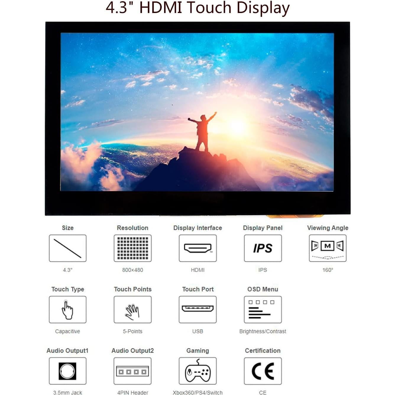 Pantalla Táctil Capacitiva 4.3" HDMI Waveshare 800x480 IPS
