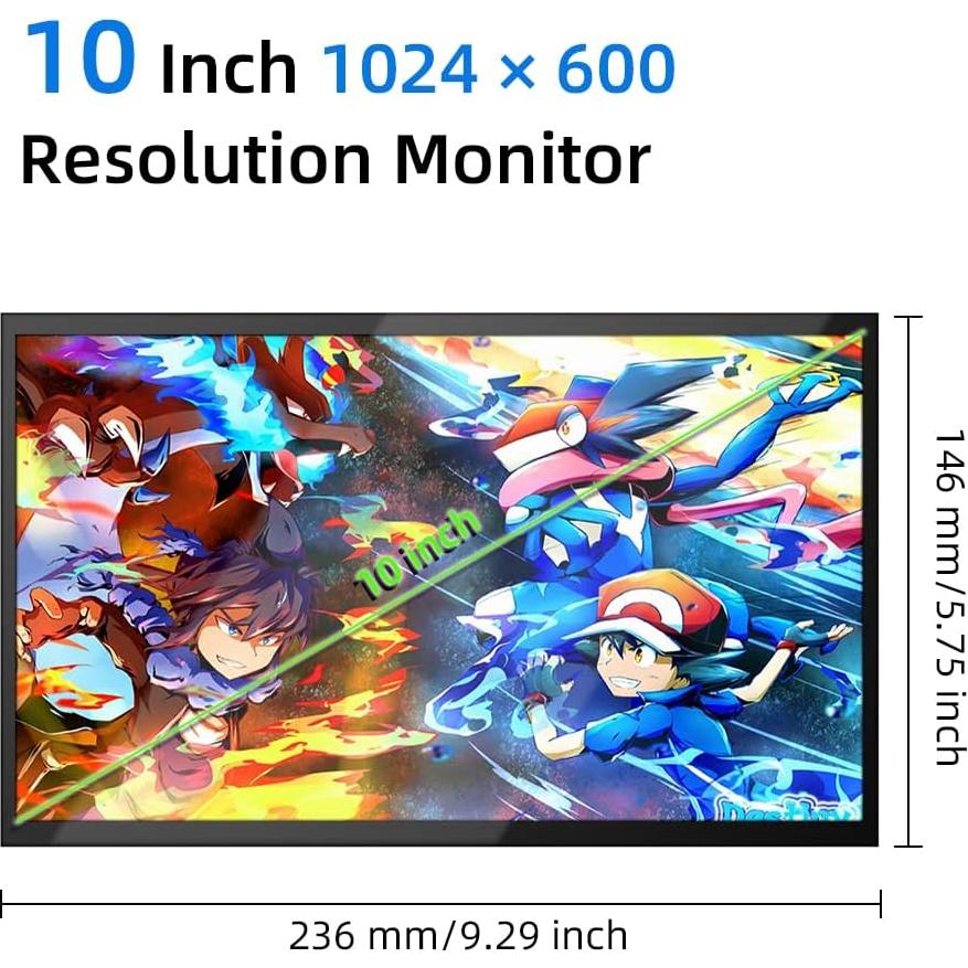 Monitor Portátil CUQI 10" IPS 1024x600 para Raspberry Pi