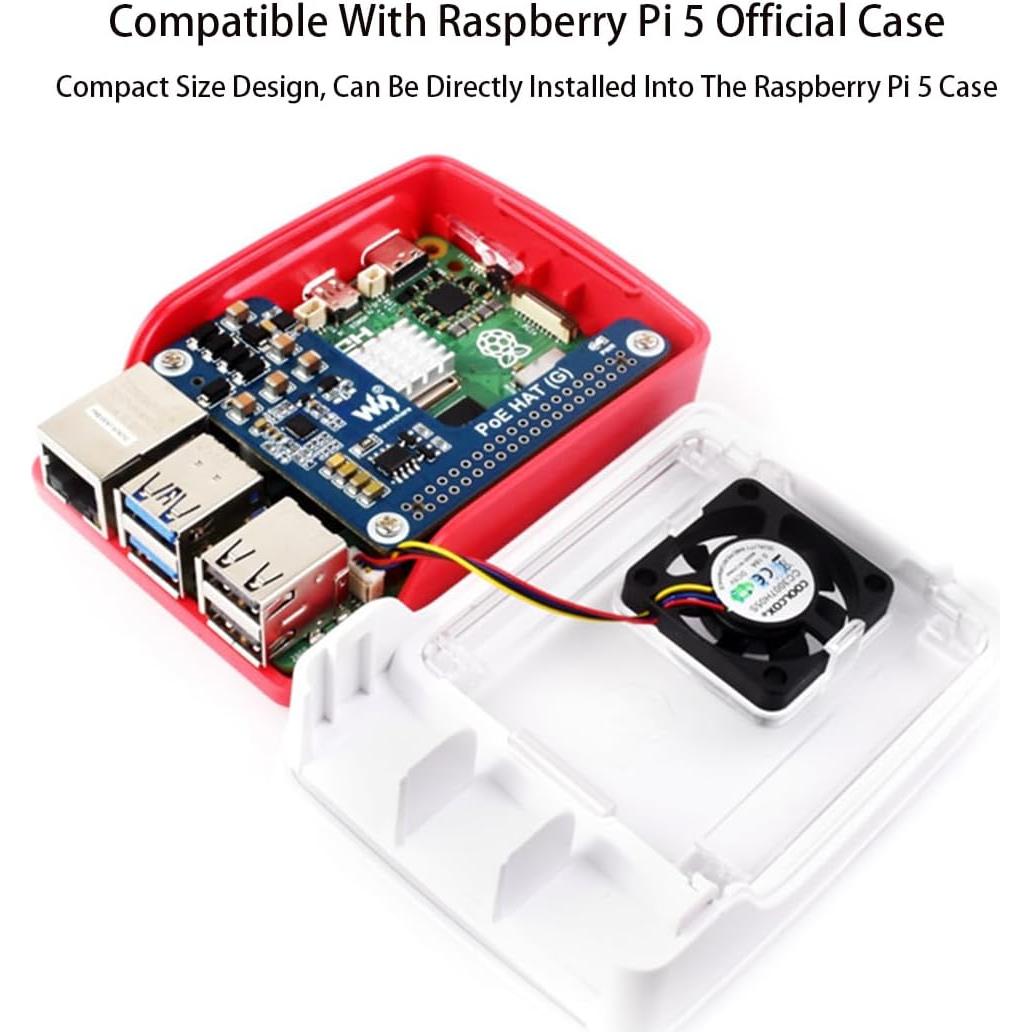 PoE HAT UeeKKoo para Raspberry Pi 5 - 5V 5A 25W, IEEE 802.3af/at