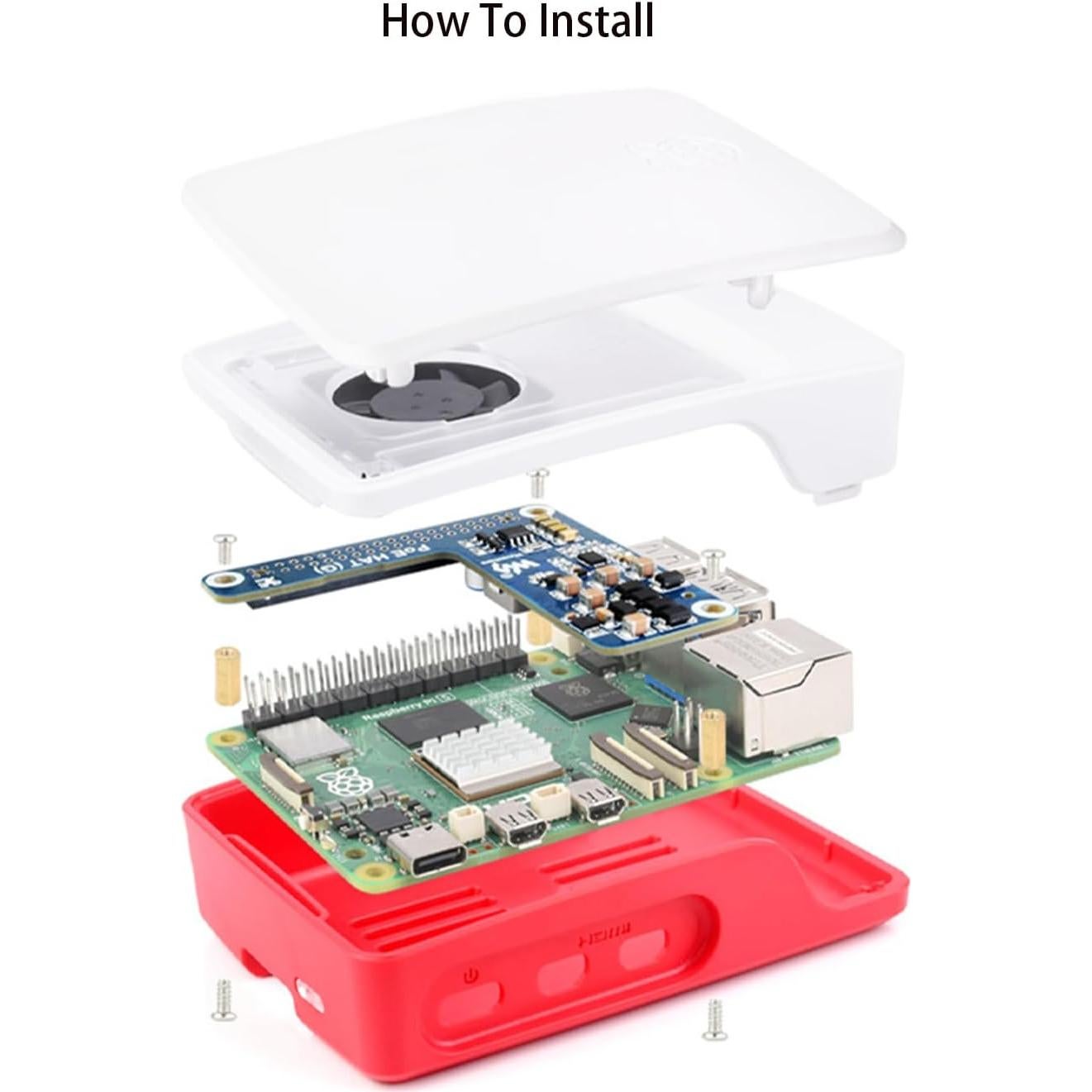 PoE HAT UeeKKoo para Raspberry Pi 5 - 5V 5A 25W, IEEE 802.3af/at