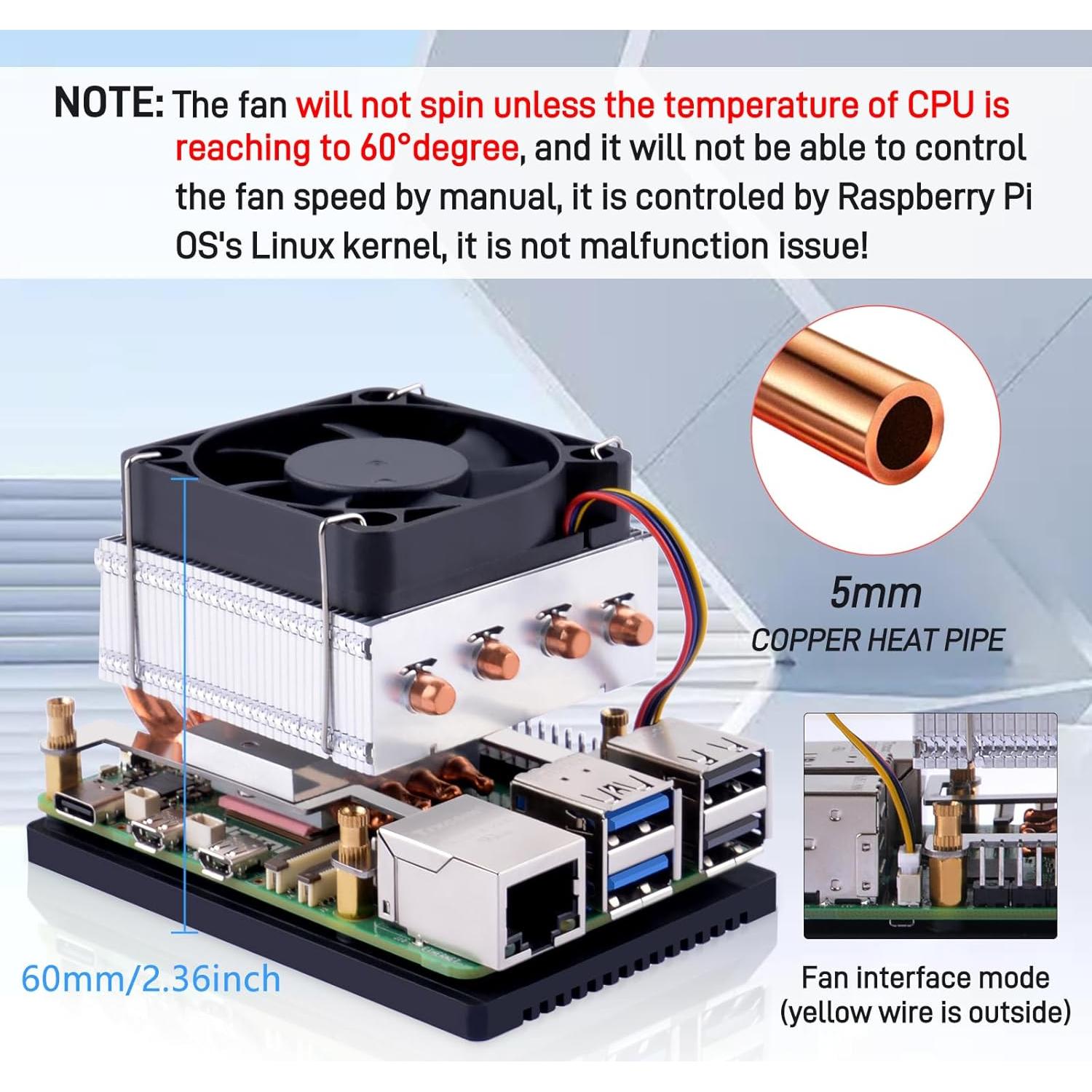 Enfriador de CPU GeeekPi para Raspberry Pi 5, disipador de aluminio